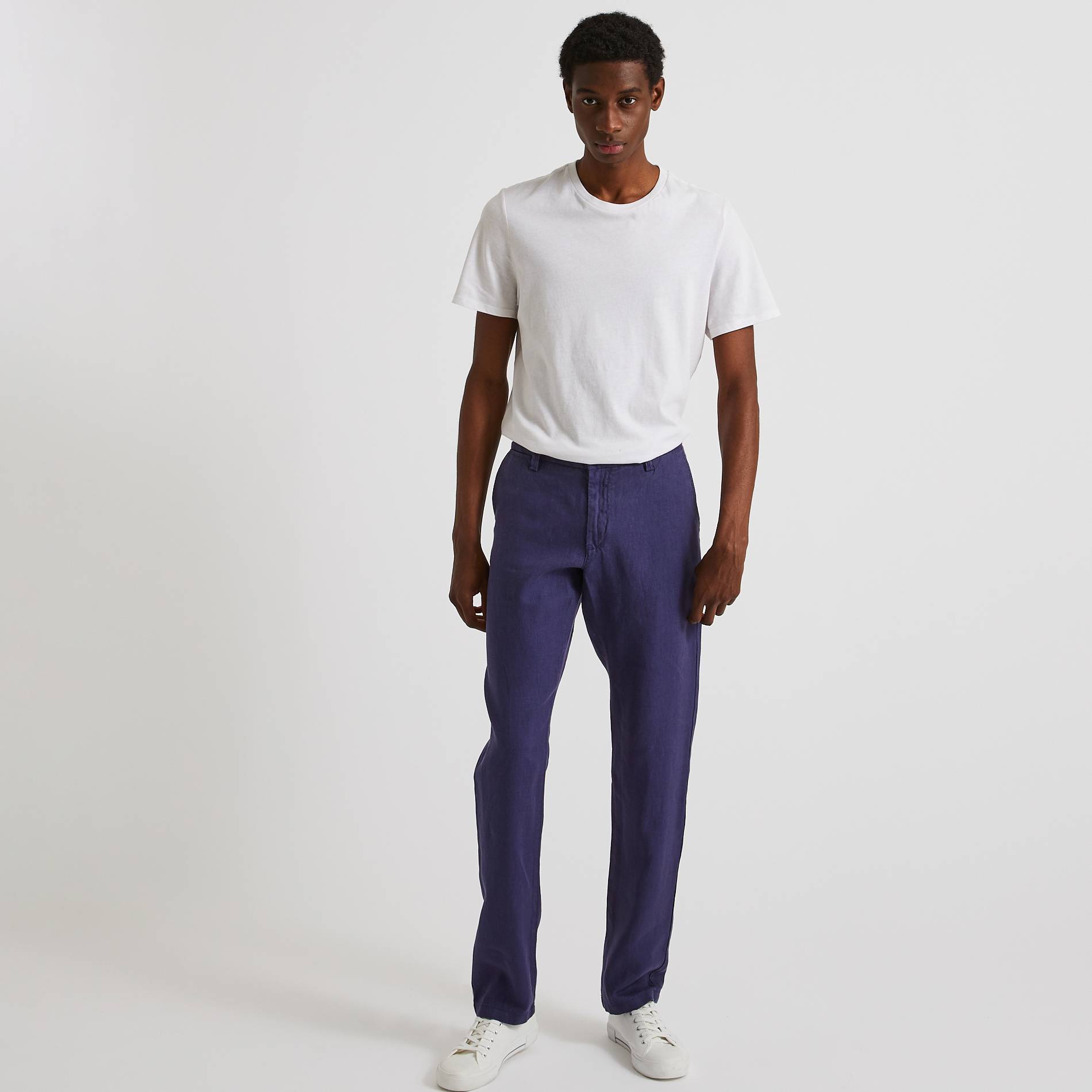 Pantalon en lin straight, Bleu foncé, large image number 0