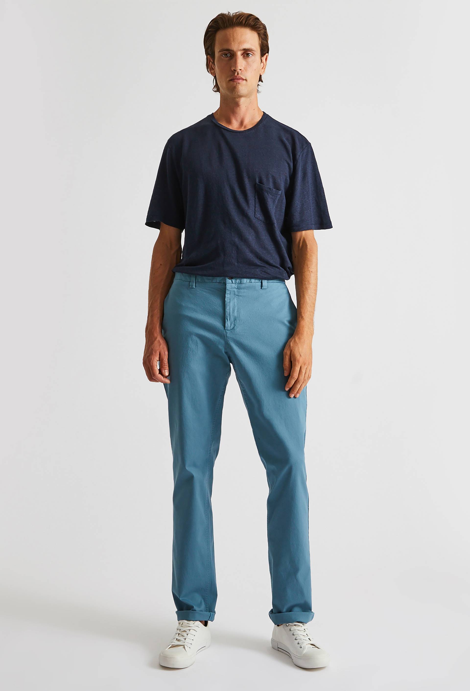 Pantalon chino straight en coton BIO, Bleu, large image number 0