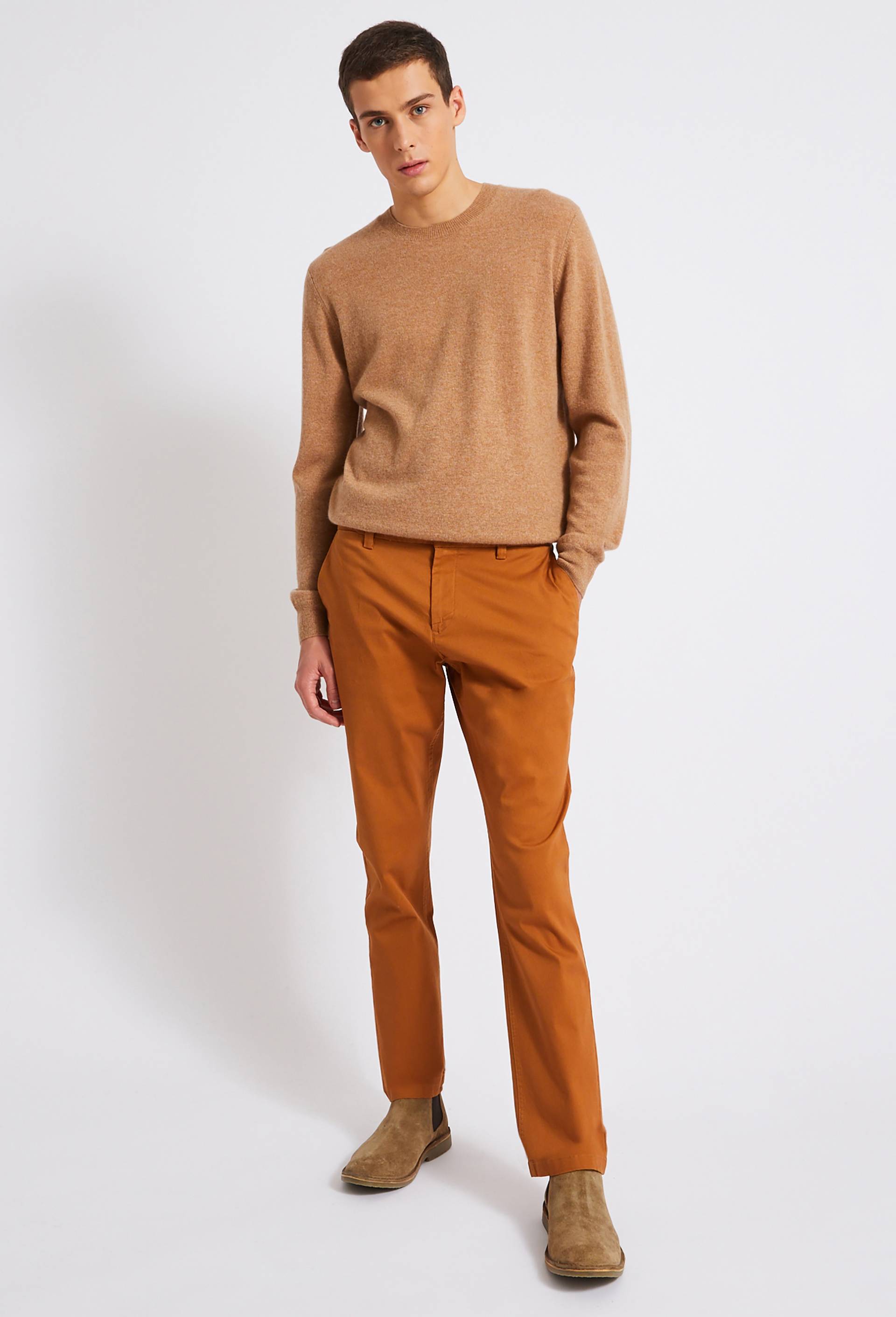 Pantalon chino straight en coton BIO, Brun clair, large image number 0