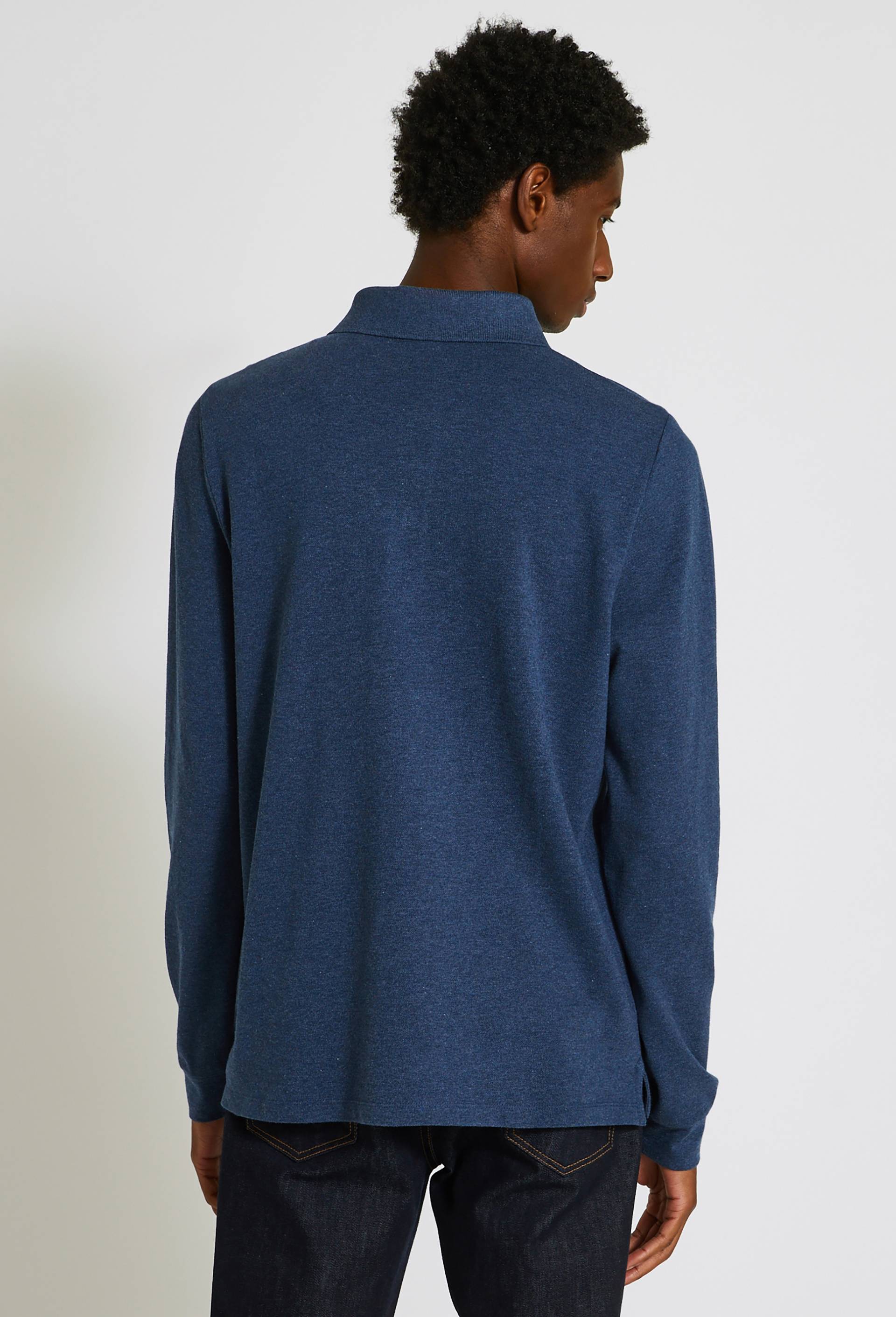 Polo piqué manches longues en coton BIO, Bleu foncé, large image number 1