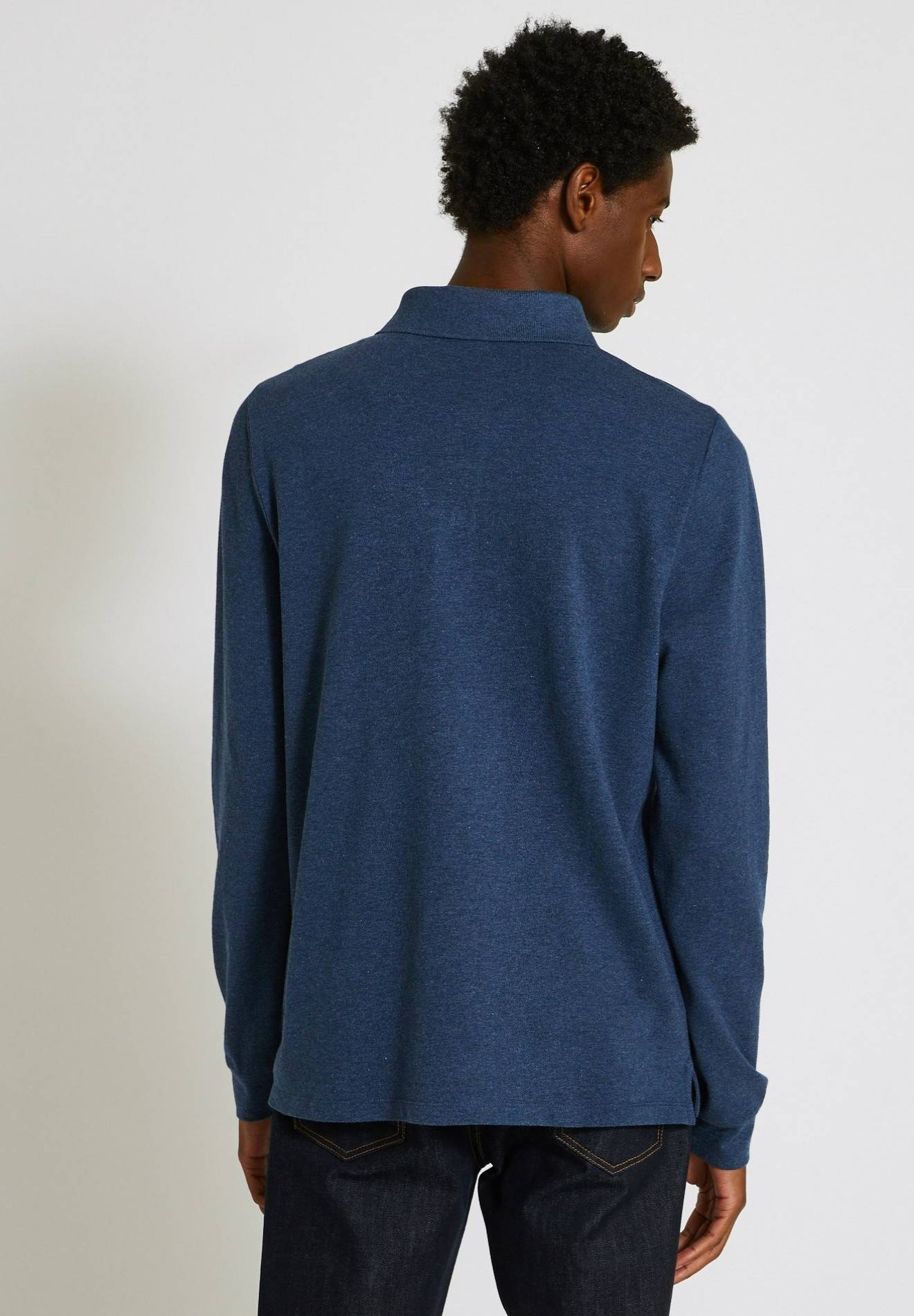 Polo piqué manches longues en coton BIO, Bleu foncé, large image number 4