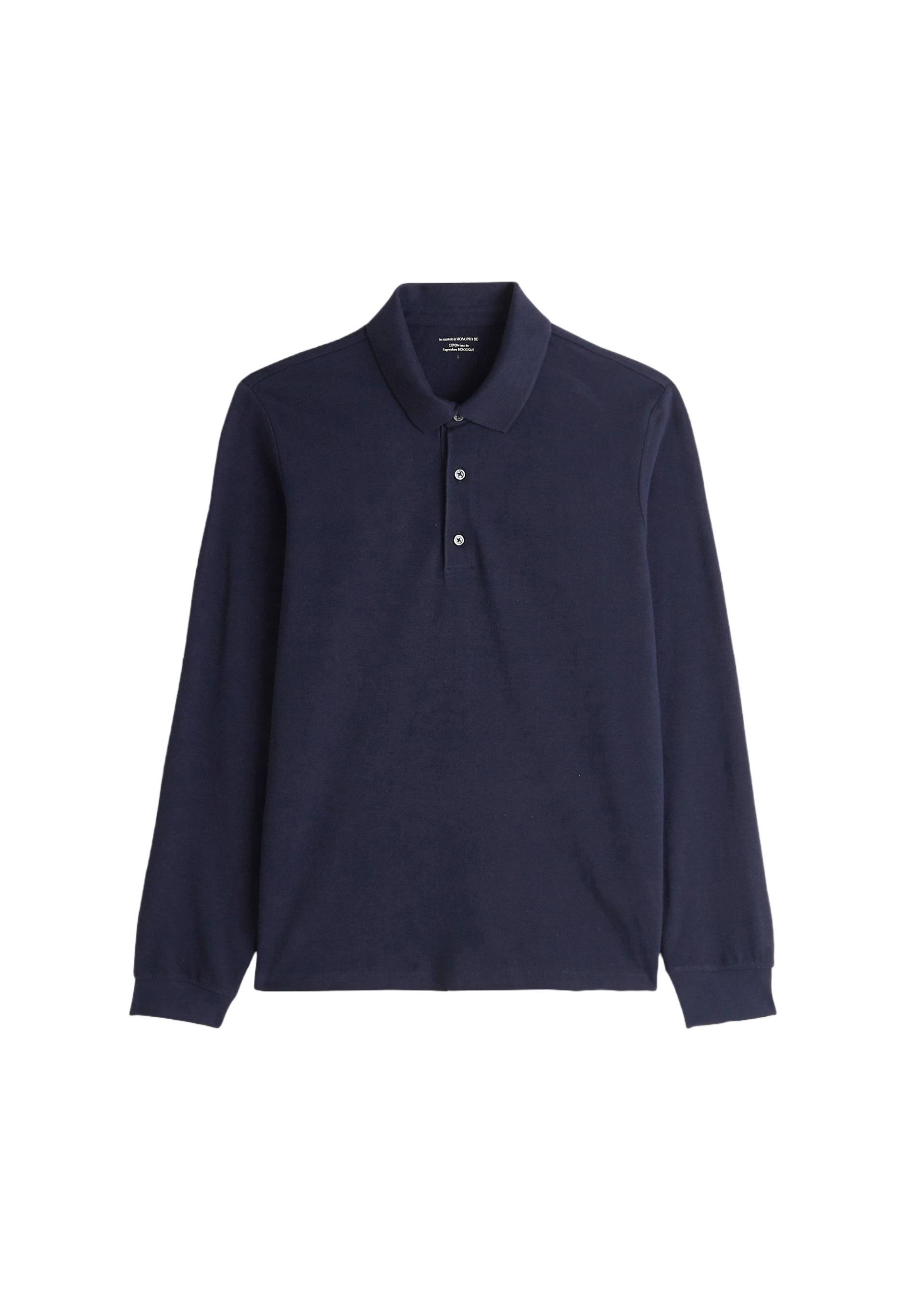 Polo piqu&eacute; manches longues en coton BIO, Bleu fonc&eacute;, large image number 5