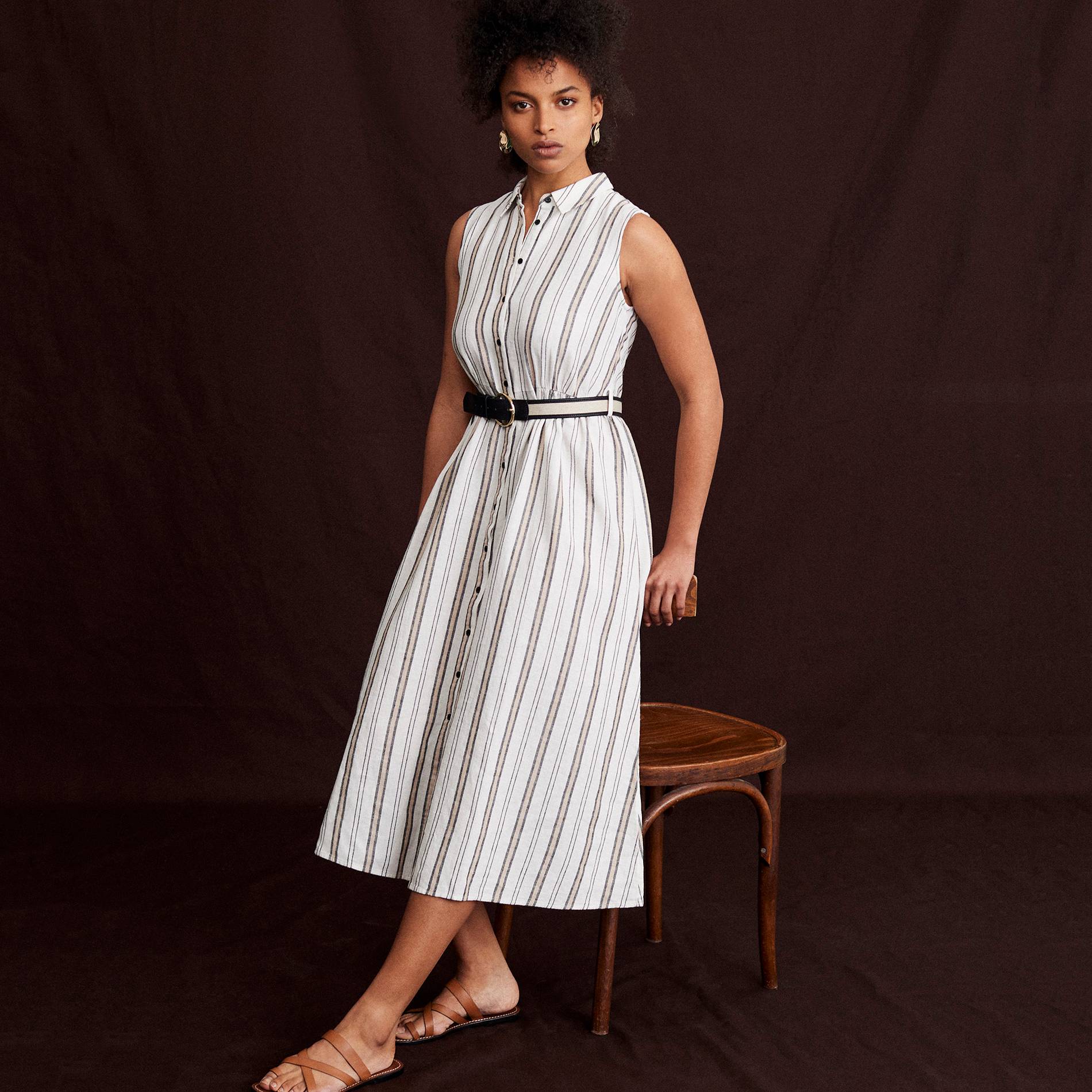 Robe chemise sans manches en lin et coton, Ecru, large image number 0
