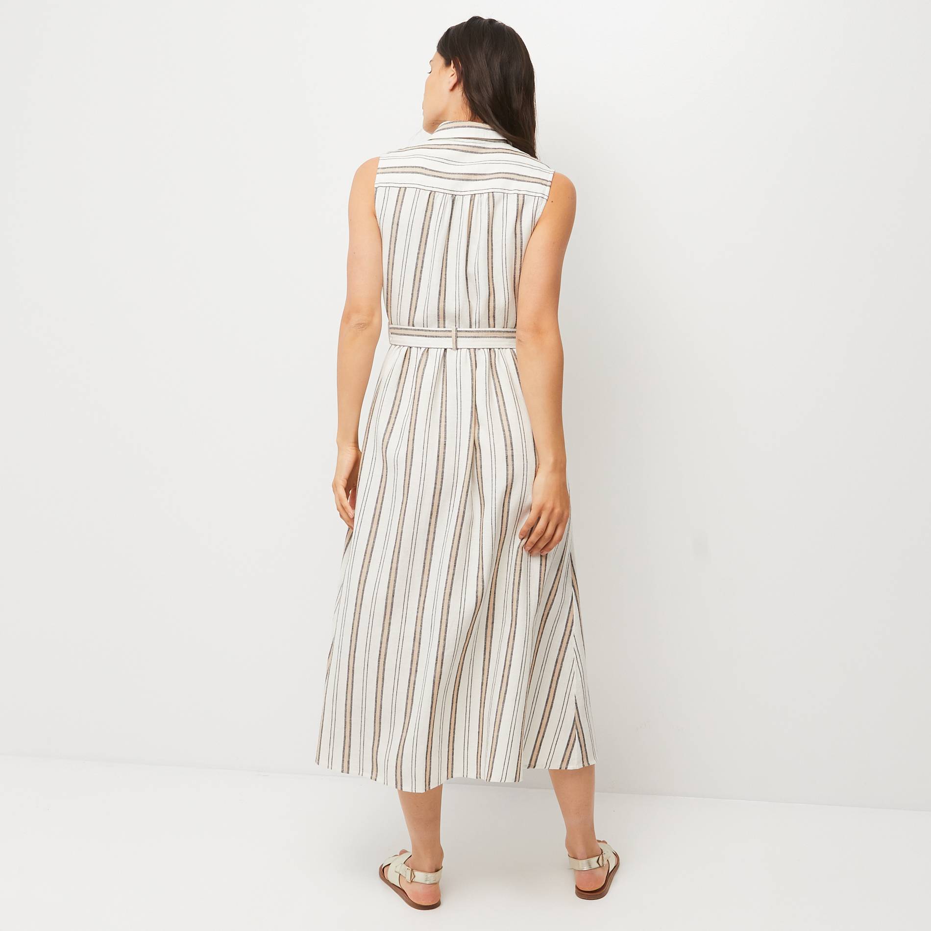 Robe chemise sans manches en lin et coton, Ecru, large image number 1