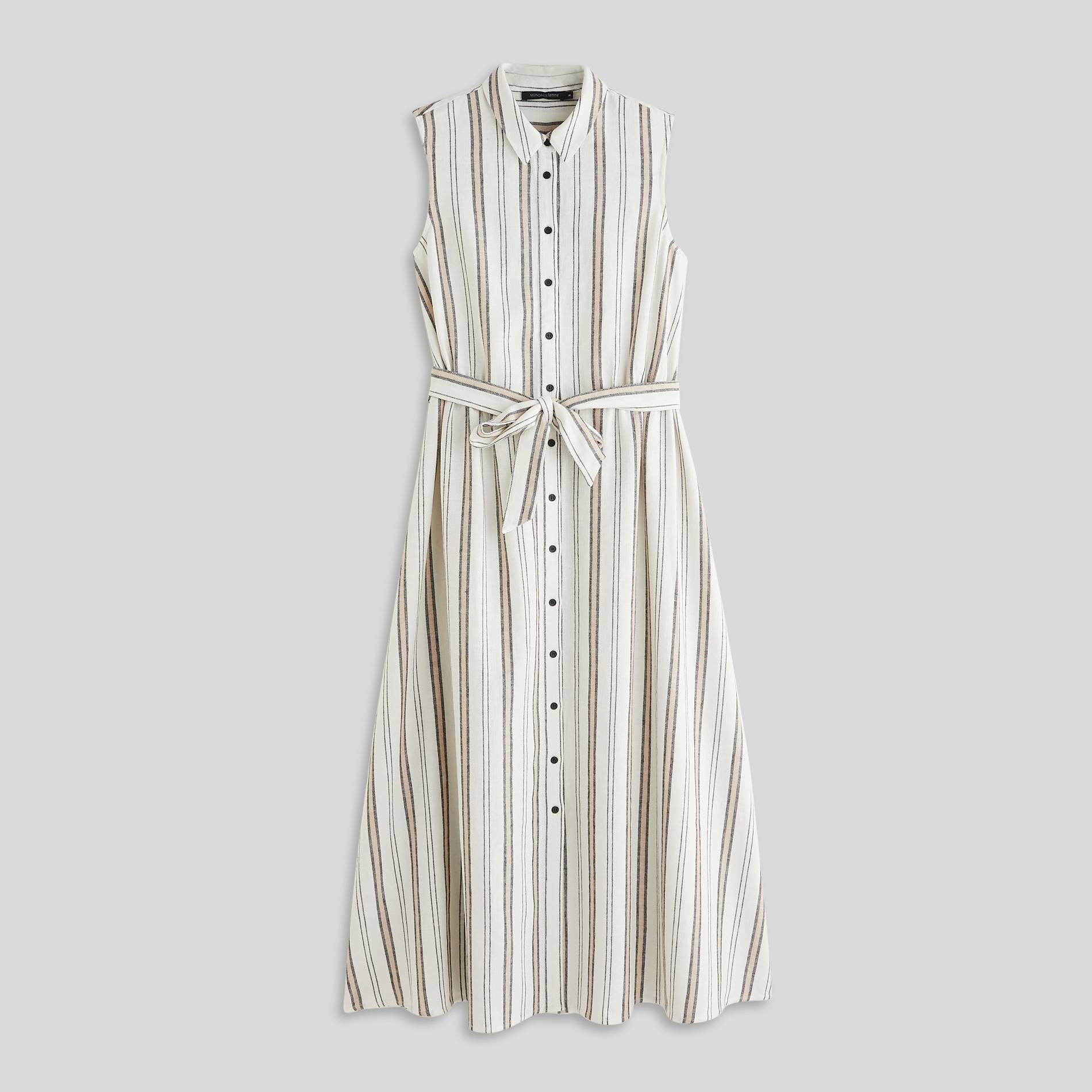 Robe chemise sans manches en lin et coton, Ecru, large image number 2