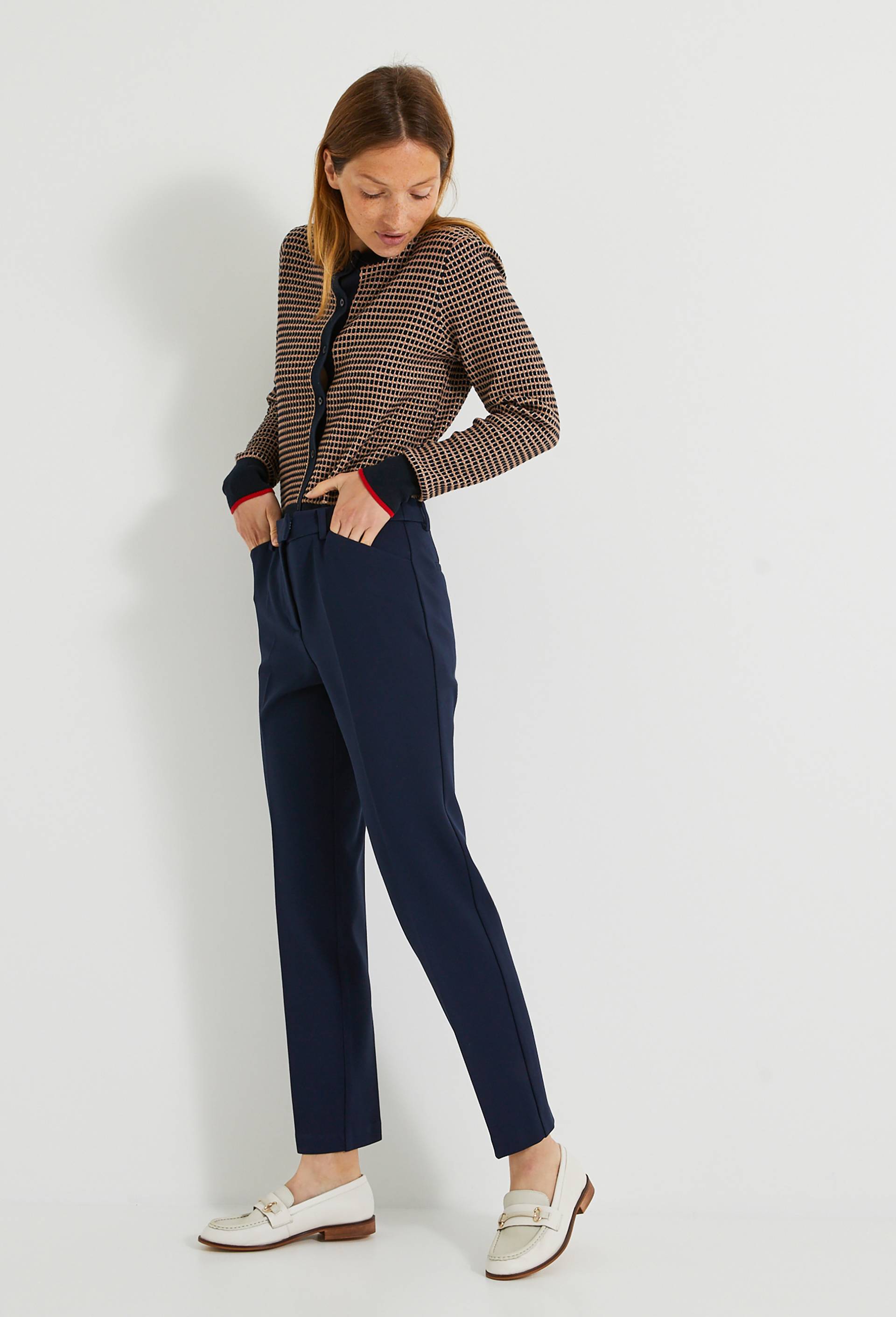 Pantalon slim en maille, Bleu foncé, large image number 0