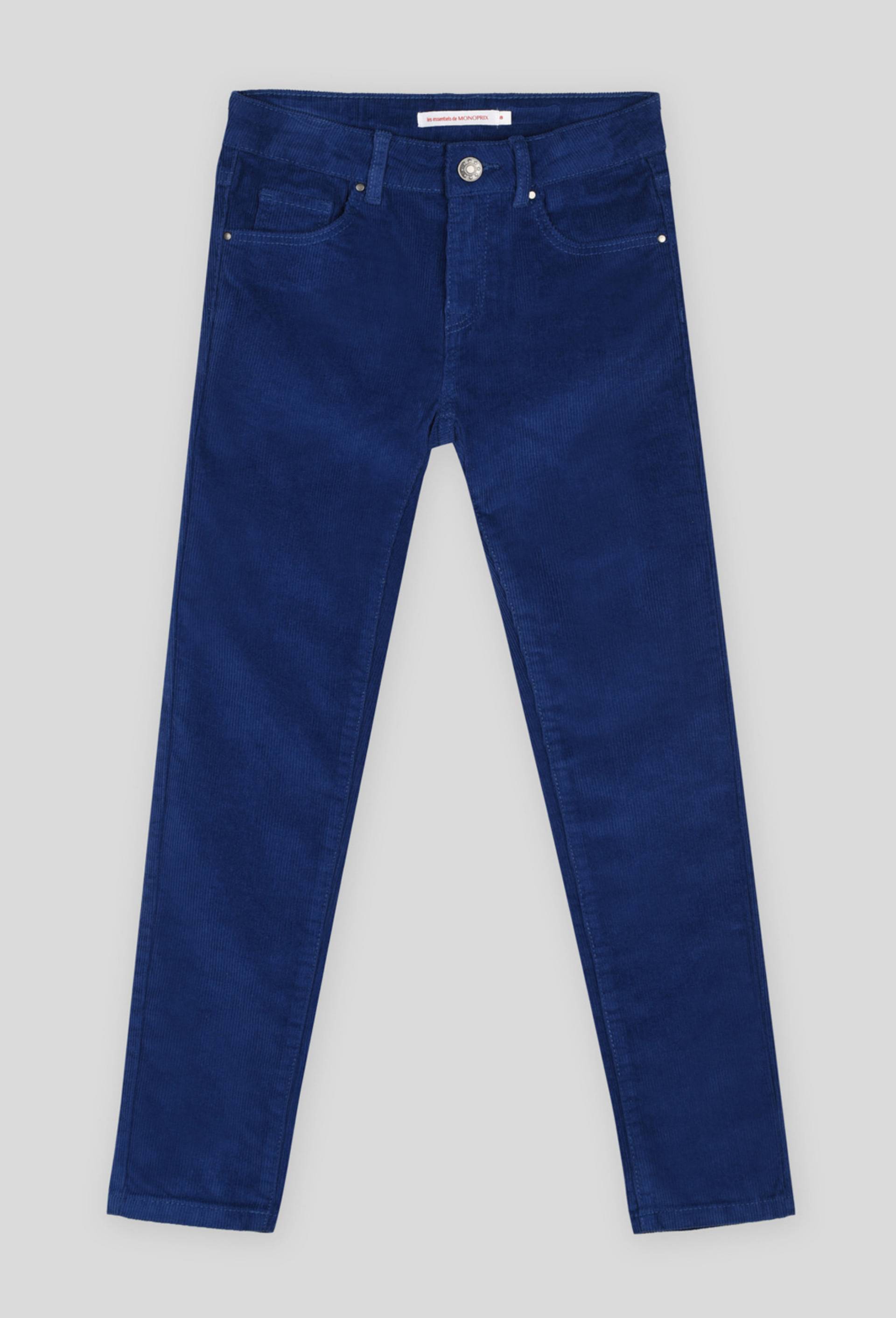 Pantalon en velours coupe slim certifié Oekotex, BLEU, large image number 0