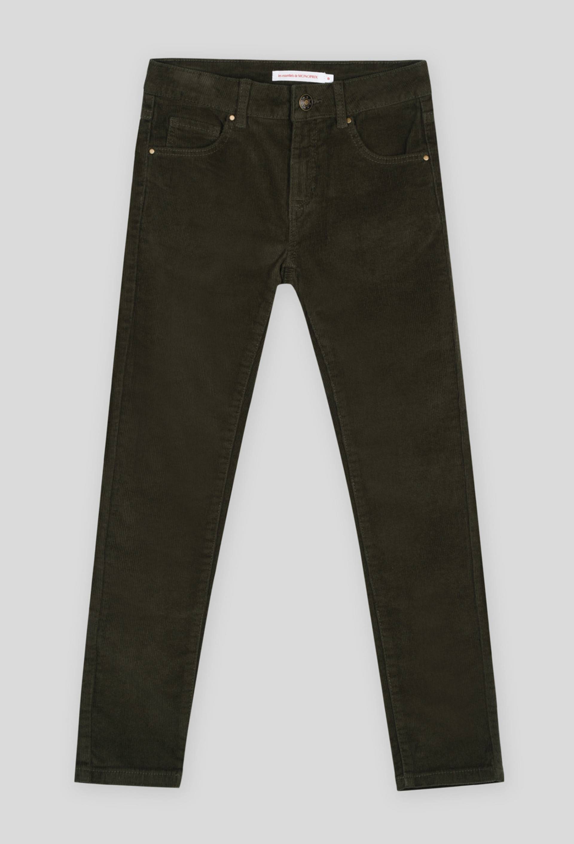 Pantalon en velours coupe slim certifié Oekotex, Vert foncé, large image number 0