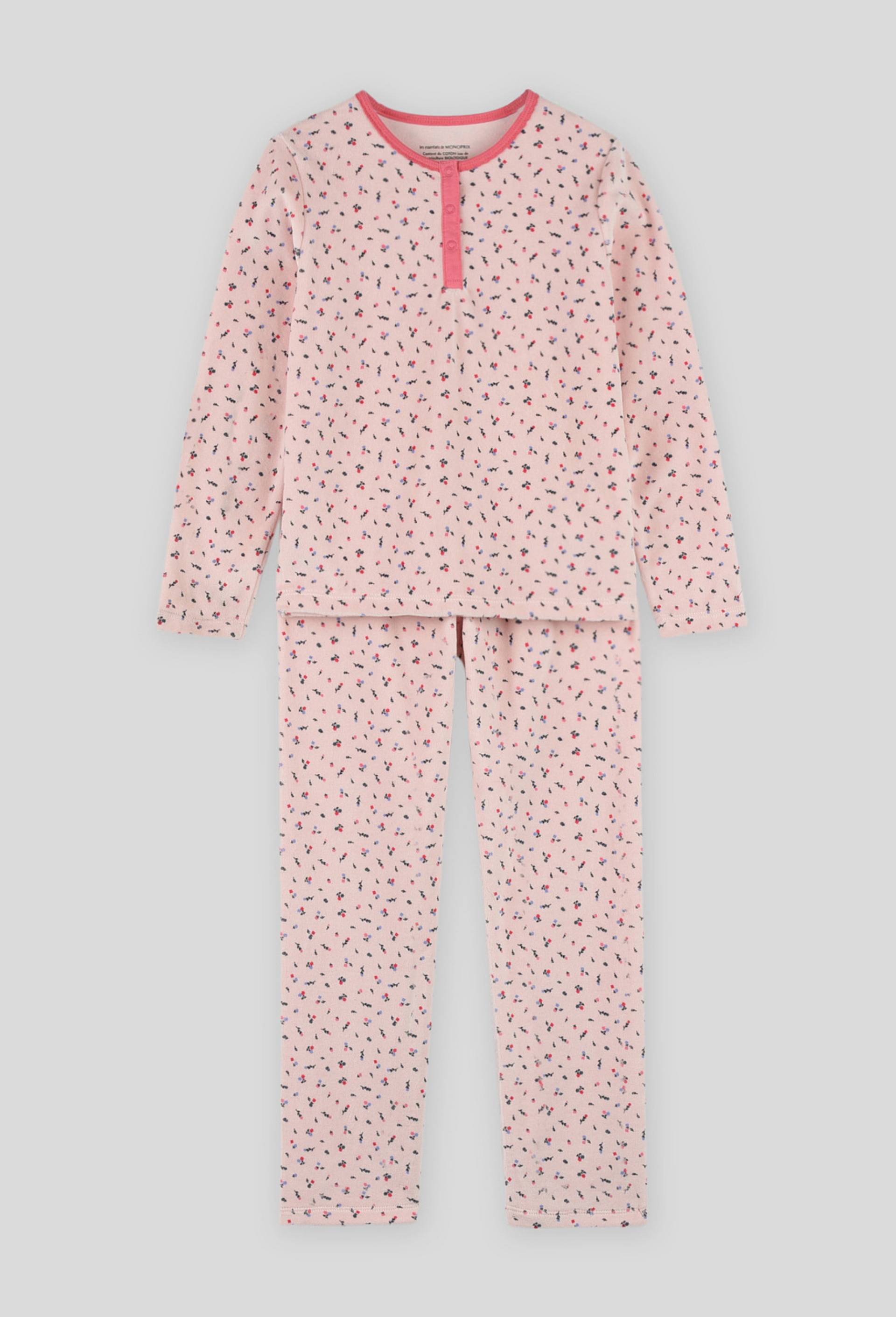 Pyjama imprim{ fleurs en velours, Rose clair, large image number 0