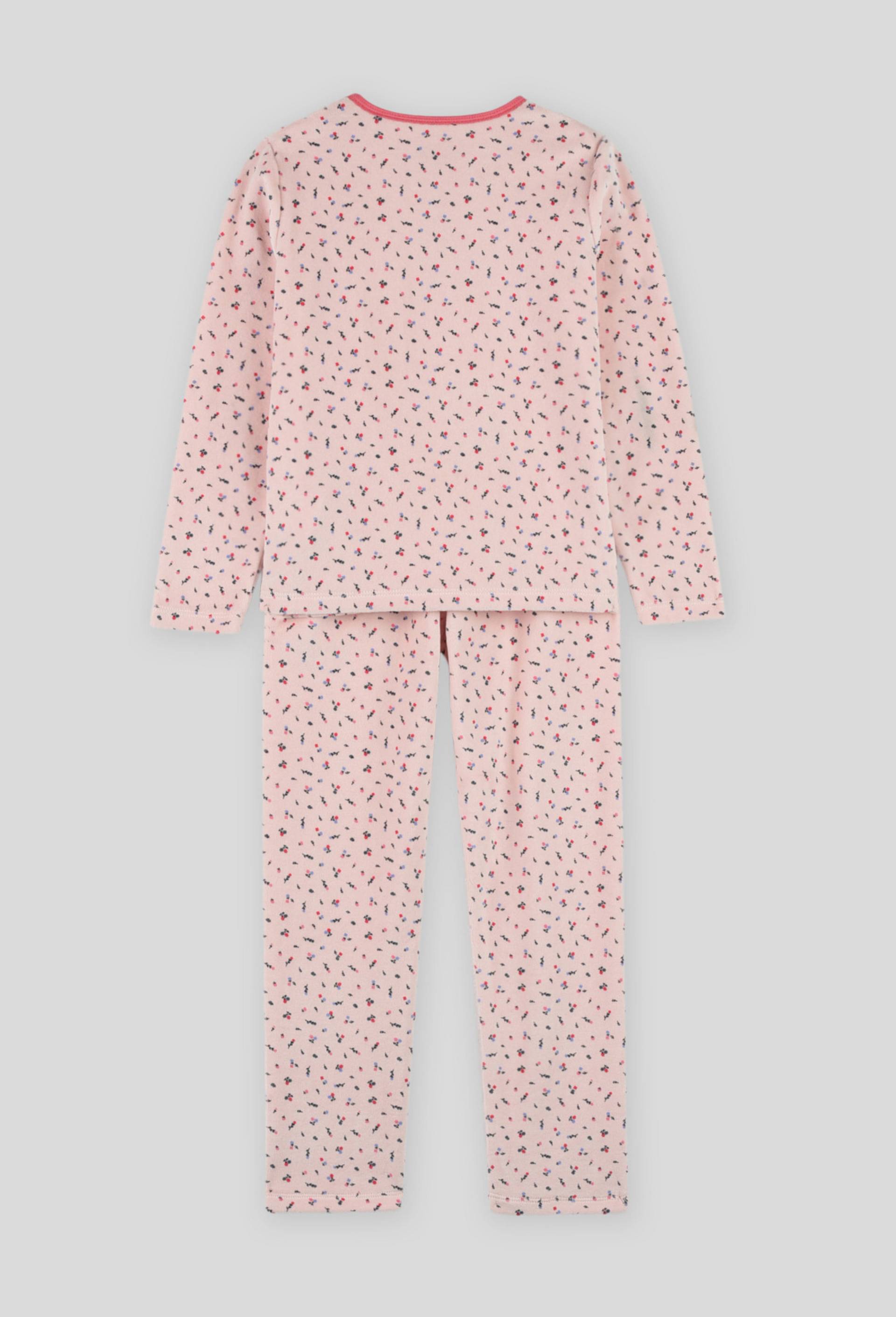 Pyjama imprim{ fleurs en velours, Rose clair, large image number 1