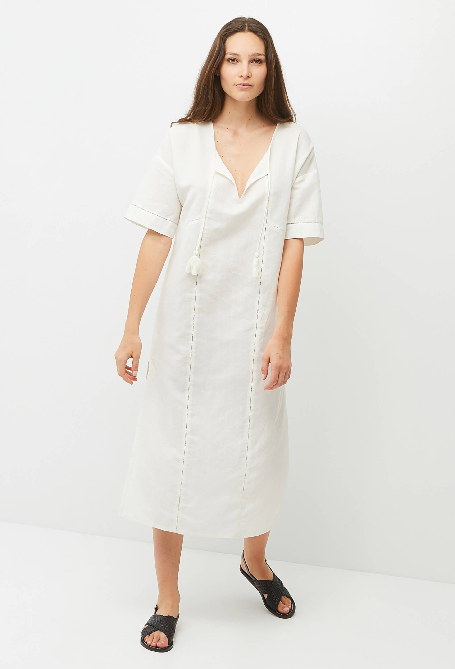 Robe longue en lin, Ecru, large image number 0.0
