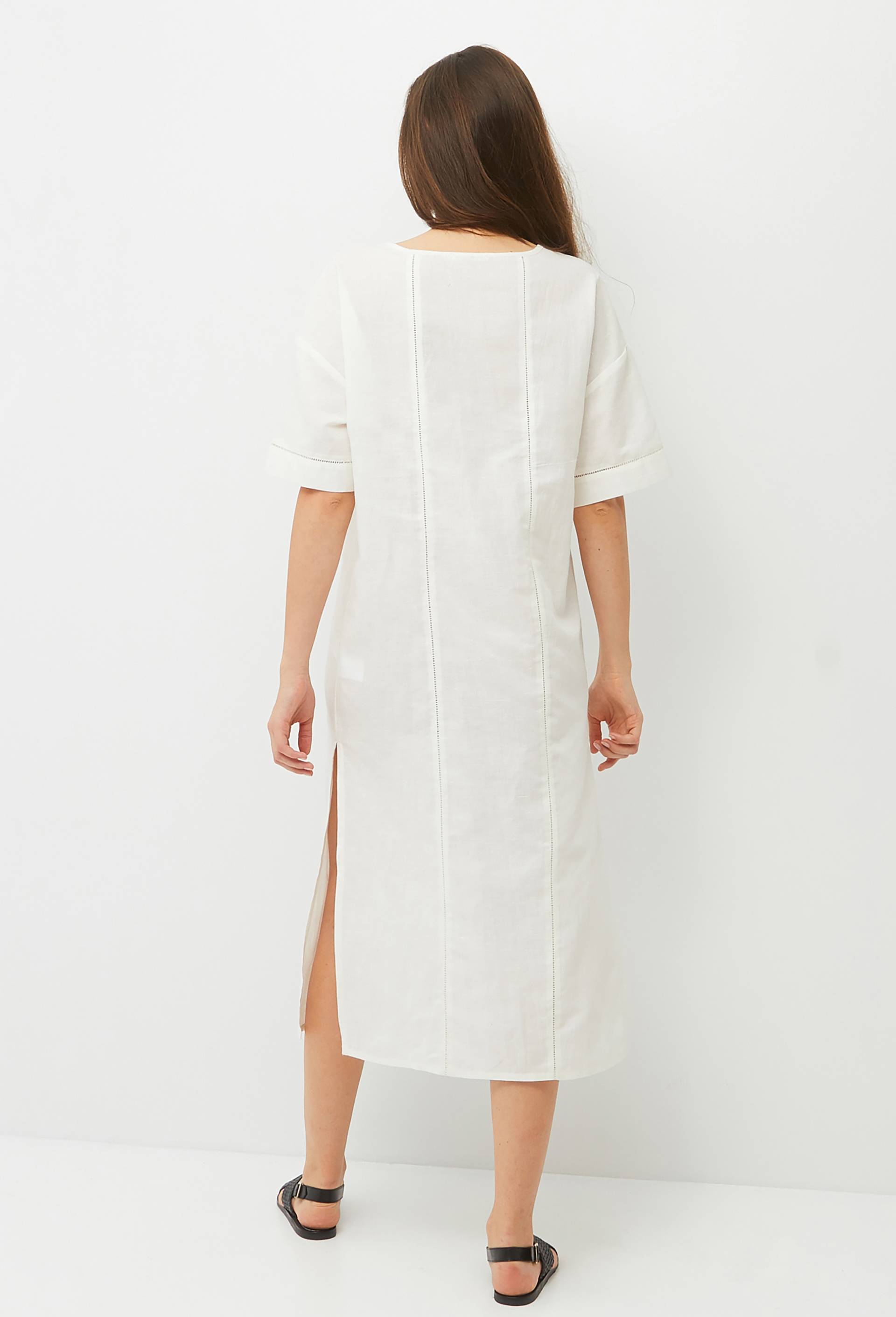 Robe longue en lin, Ecru, large image number 1