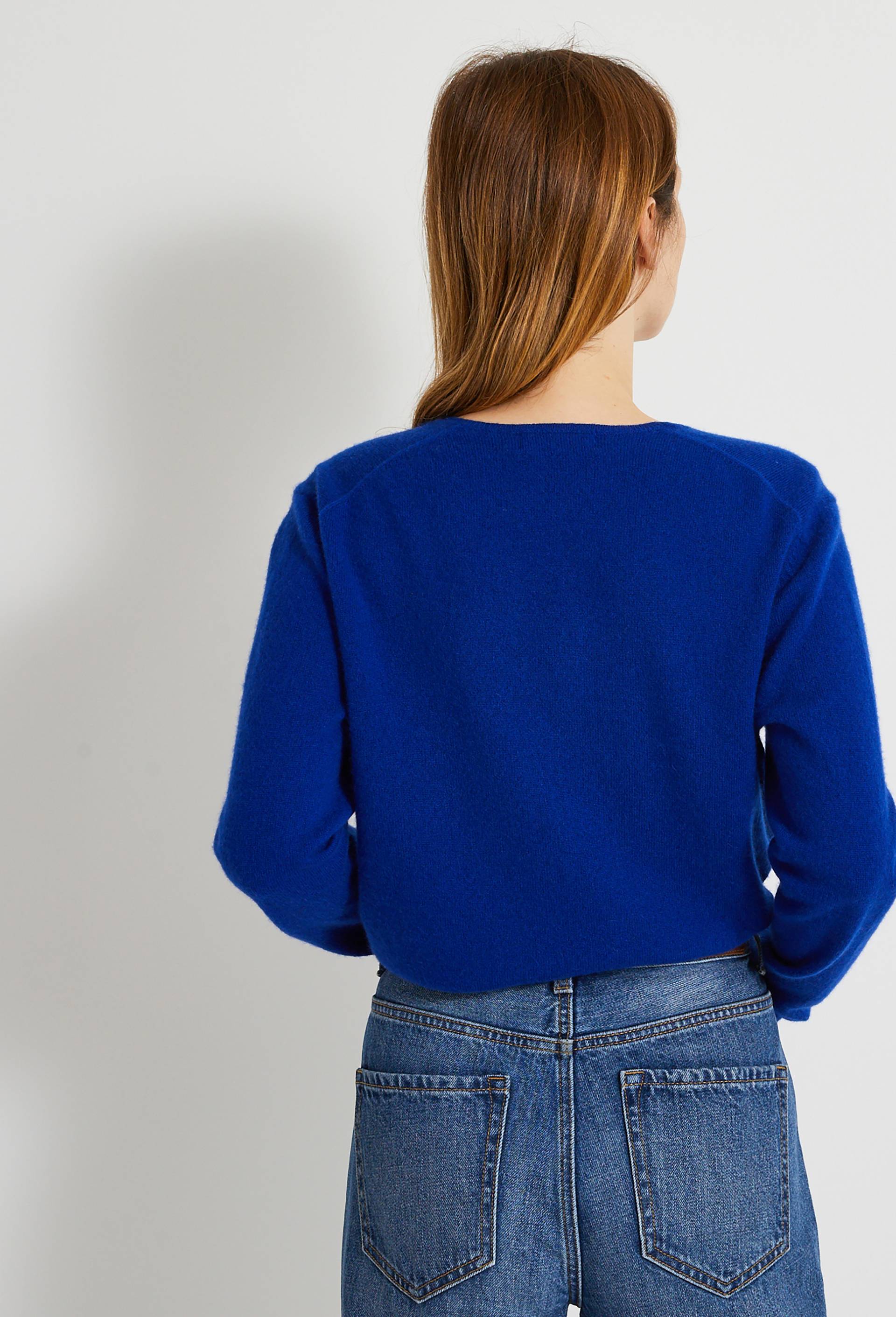 Pull Col V en Cachemire Oekotex, Bleu, large image number 1