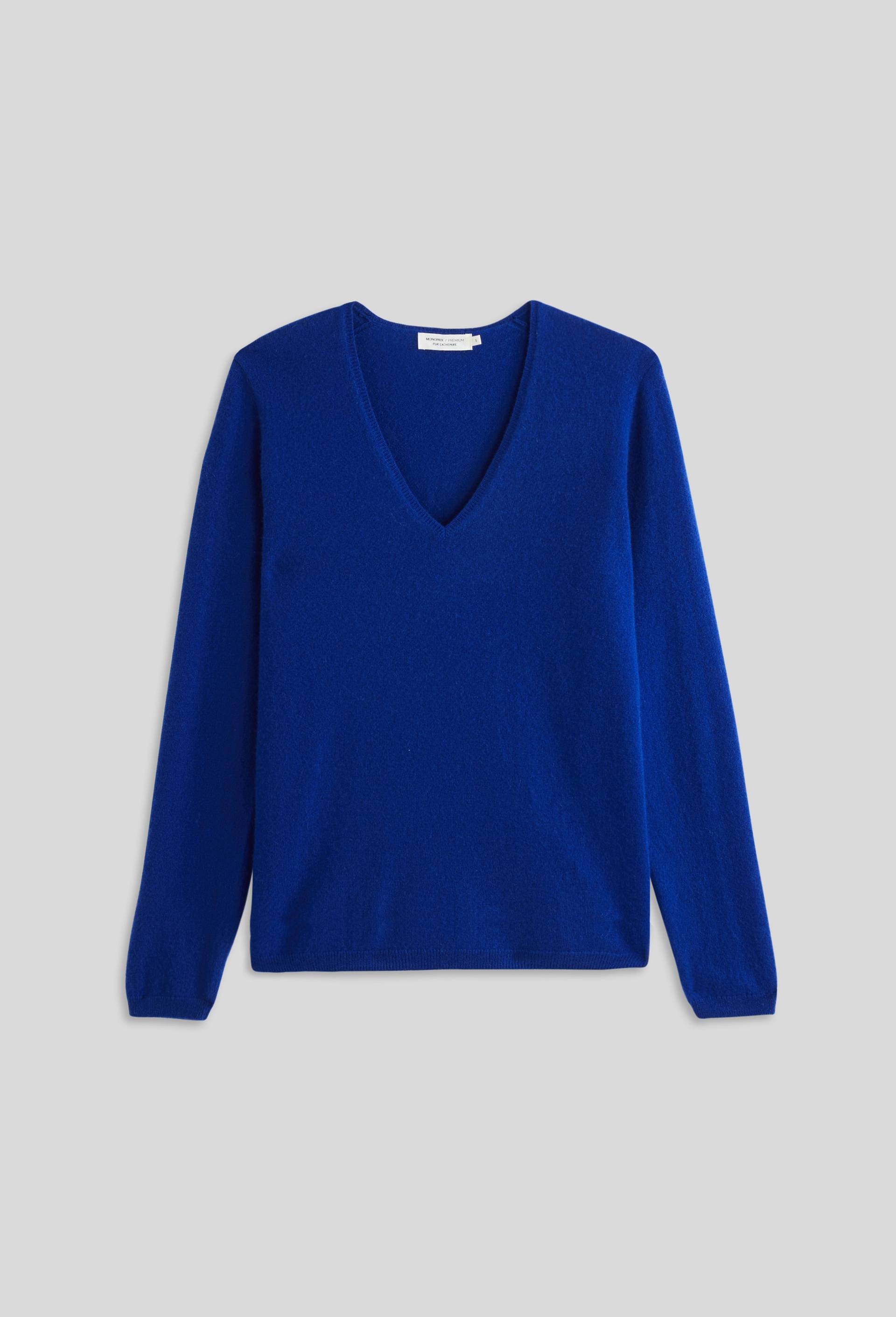 Pull Col V en Cachemire Oekotex, Bleu, large image number 2
