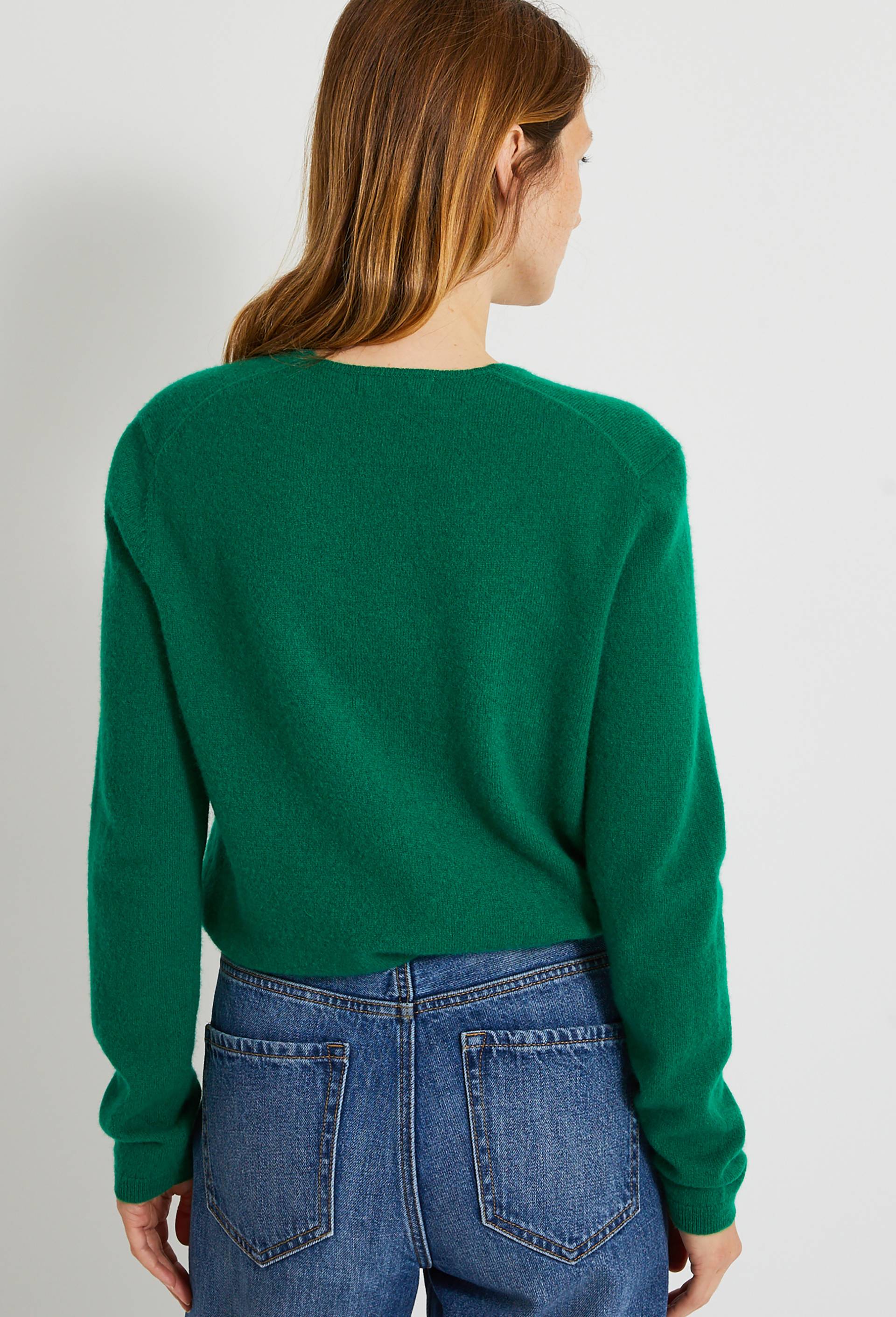 Pull Col V en Cachemire Oekotex, Vert, large image number 1
