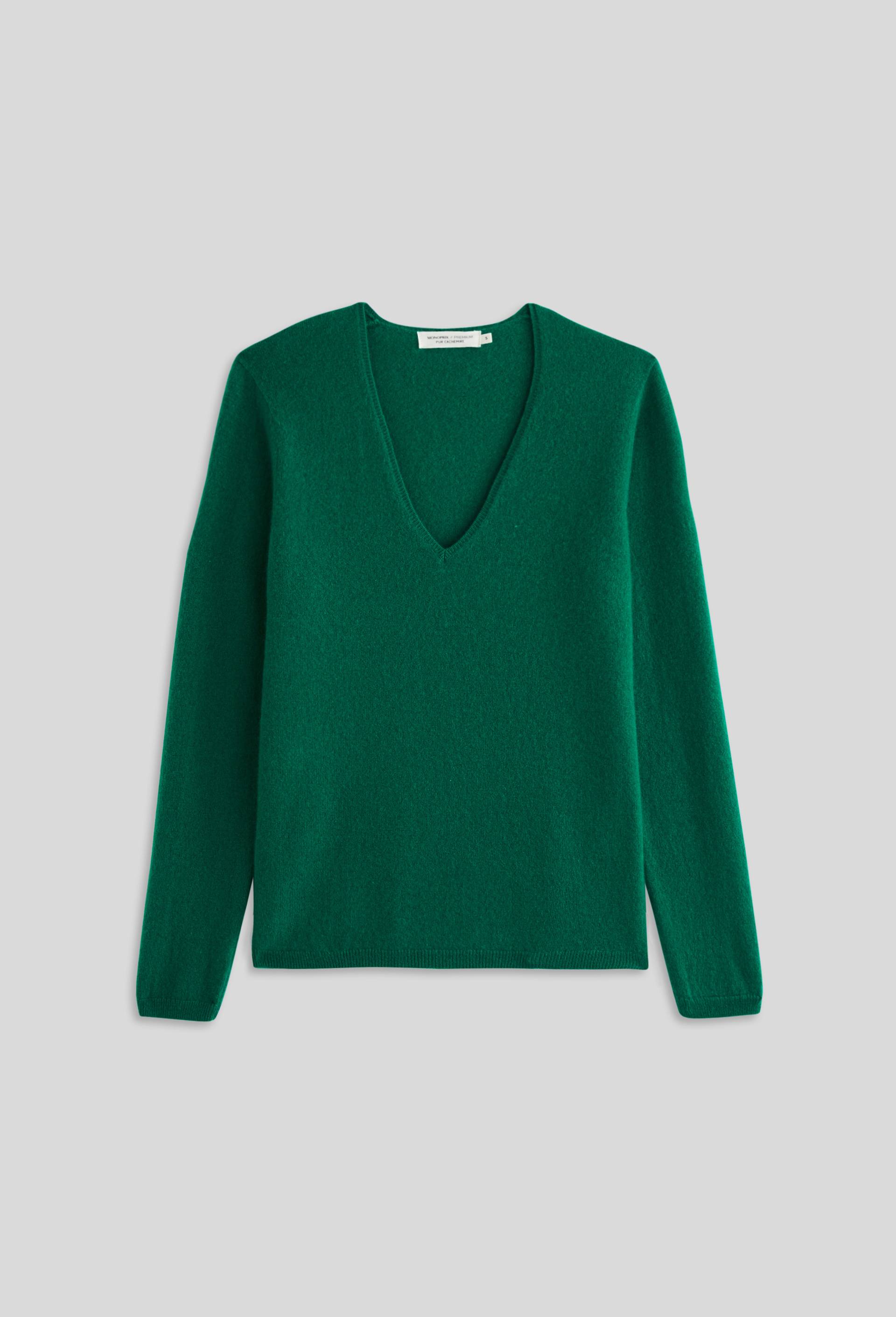 Pull Col V en Cachemire Oekotex, Vert, large image number 2