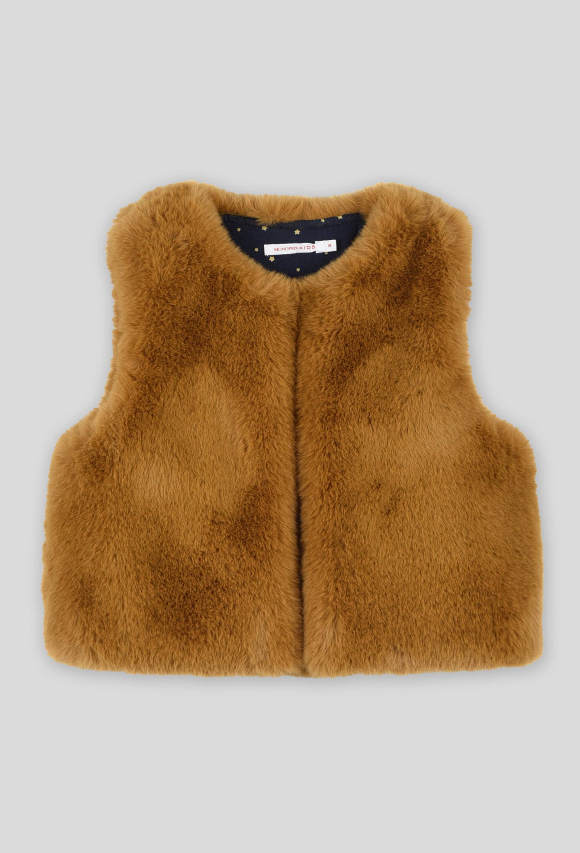 Gilet en fausse fourrure contenant du polyester recyclé, Brun clair, large image number 0