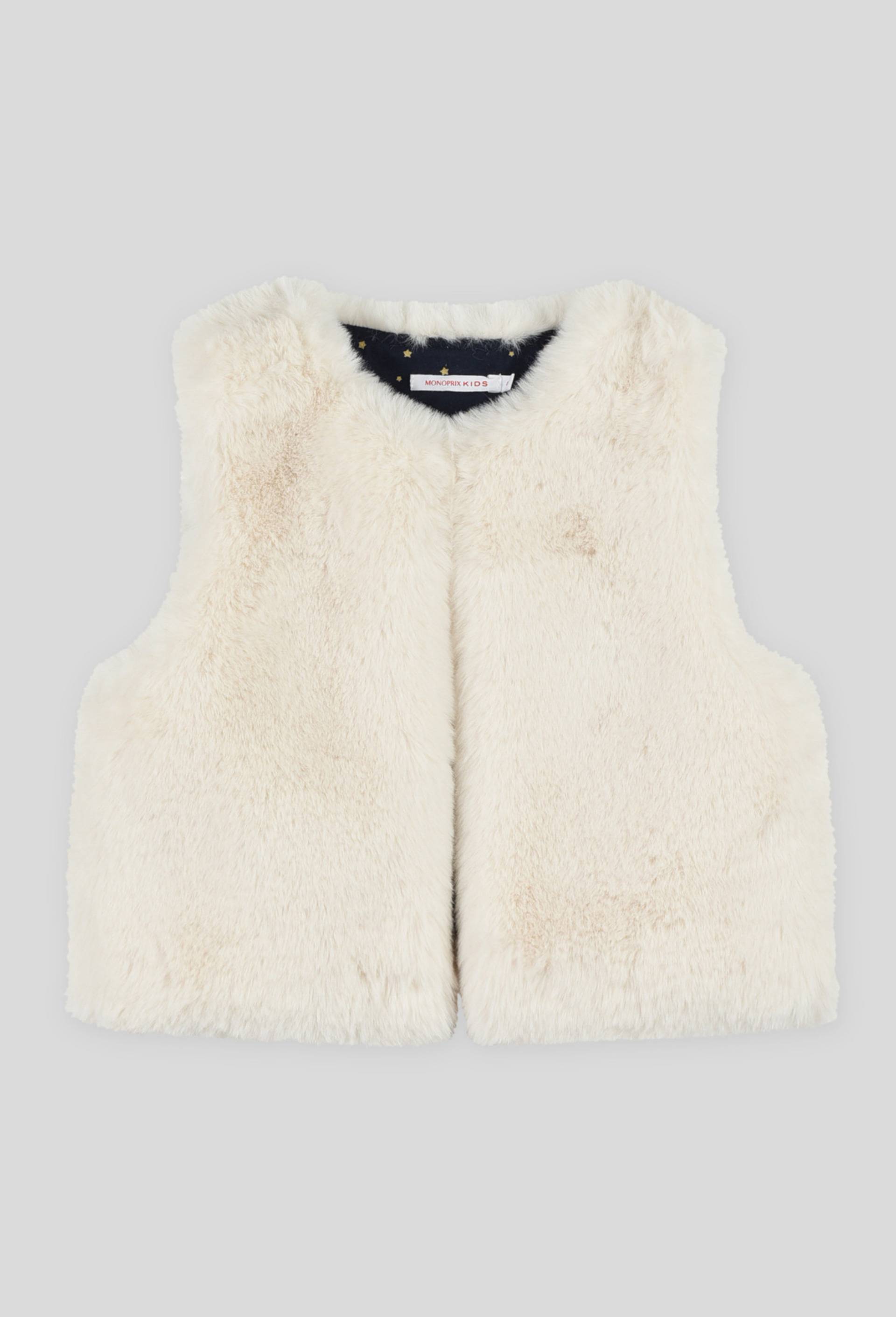 Gilet en fausse fourrure contenant du polyester recycl&eacute;, Ecru, large image number 0