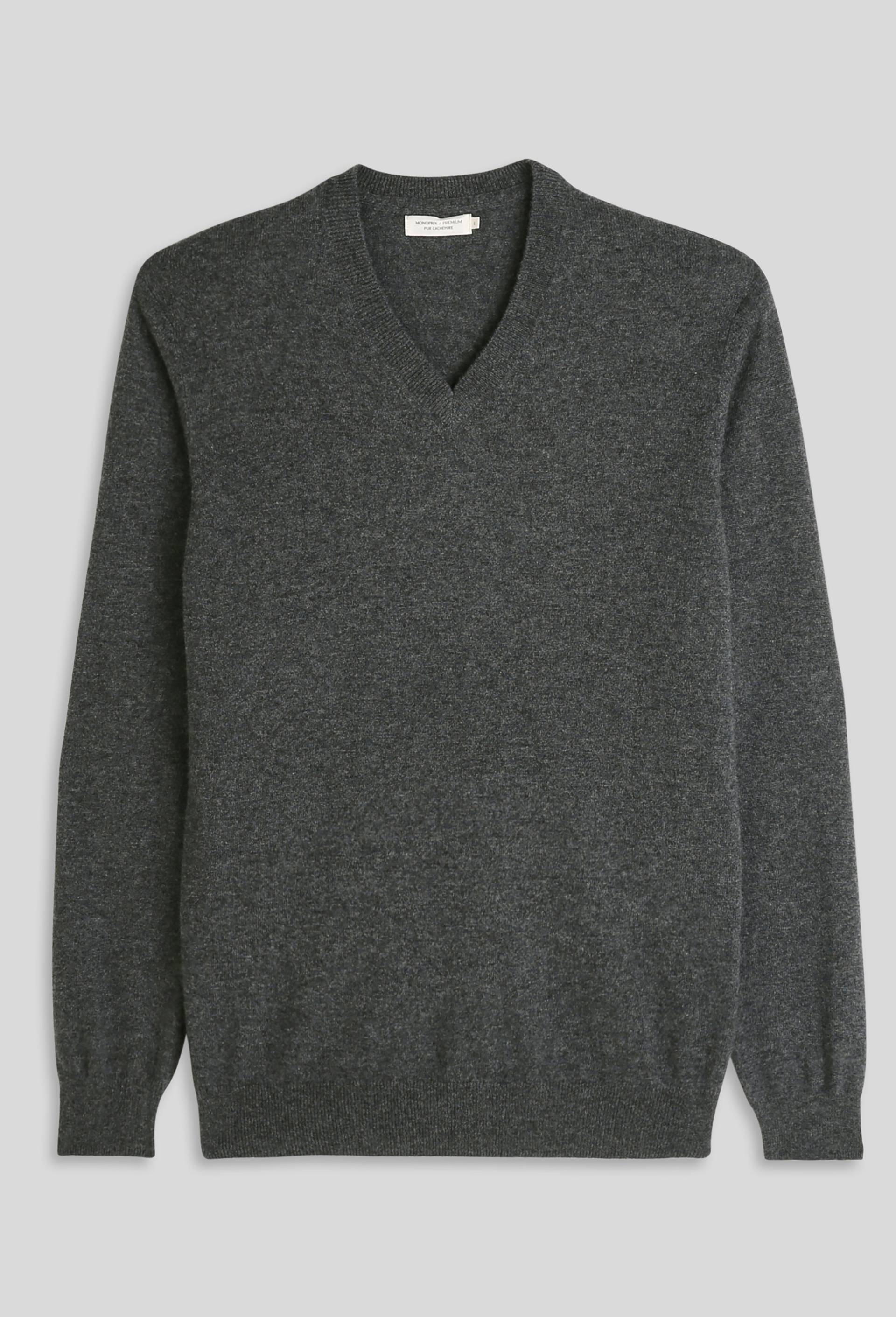 Pull col V en 100% cachemire, Gris fonc&eacute;, large image number 0