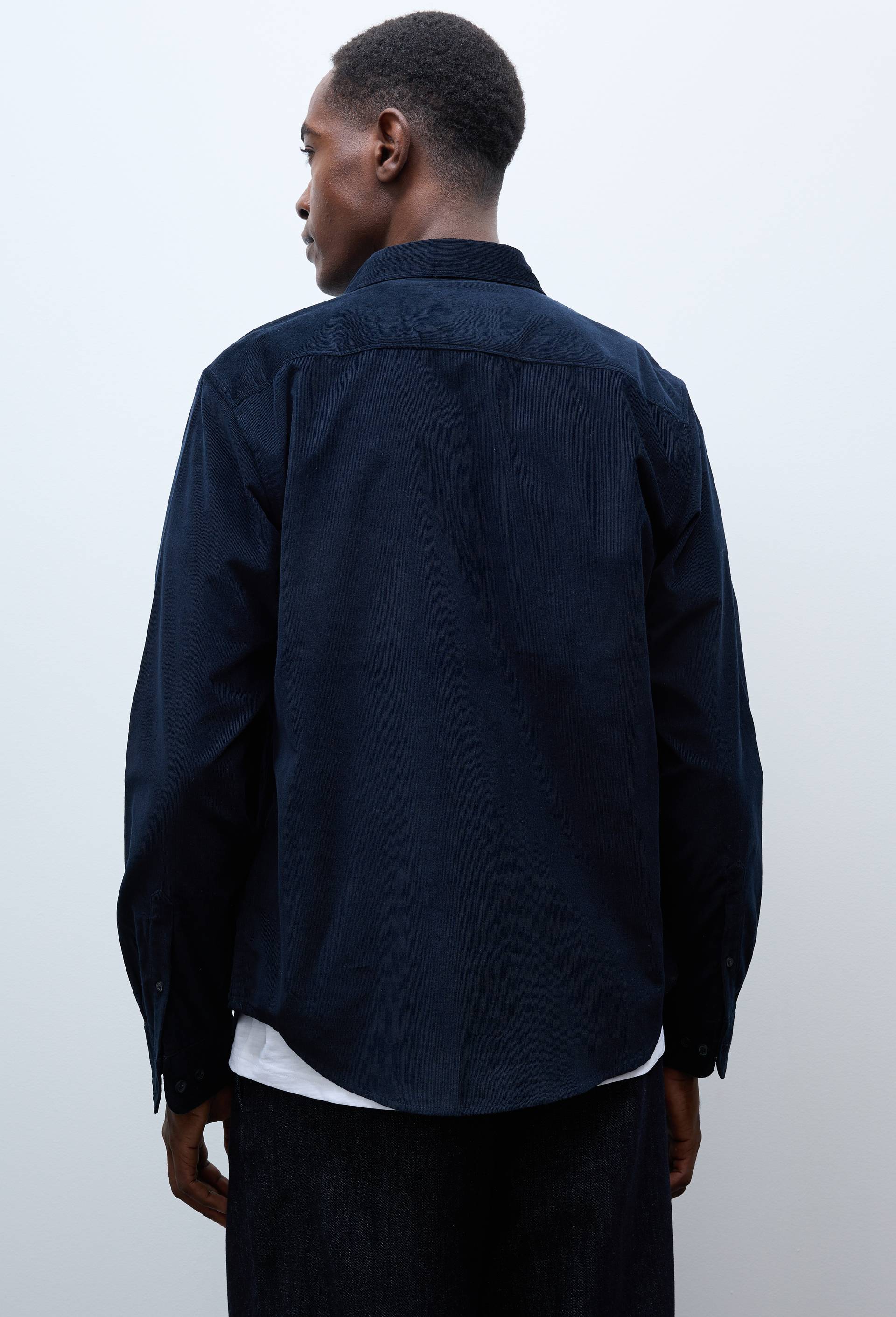 Chemise manches longues velours en coton BIO GOTS, Bleu fonc&eacute;, large image number 1.0