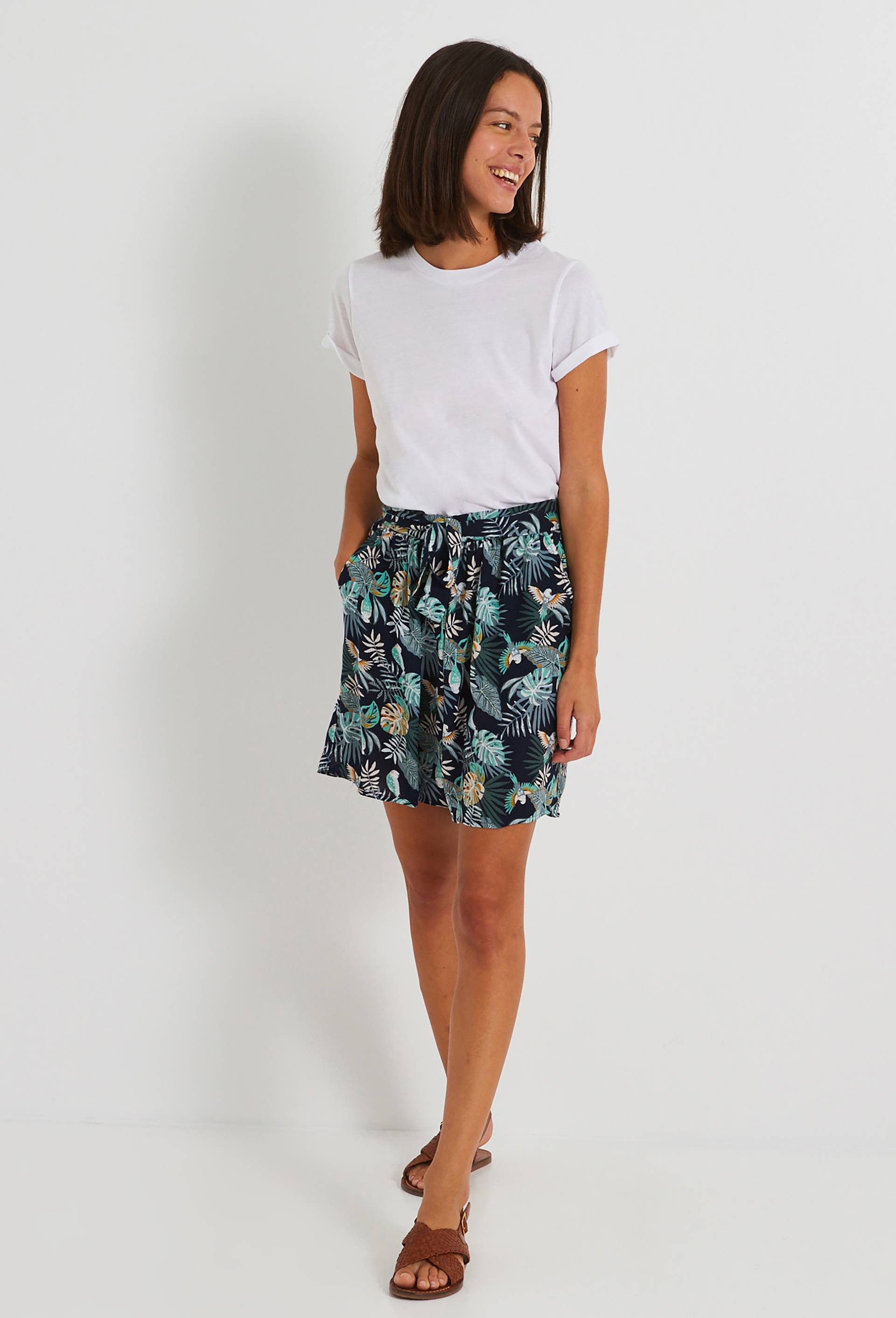 Short en viscose imprimé, Bleu foncé, large image number 0
