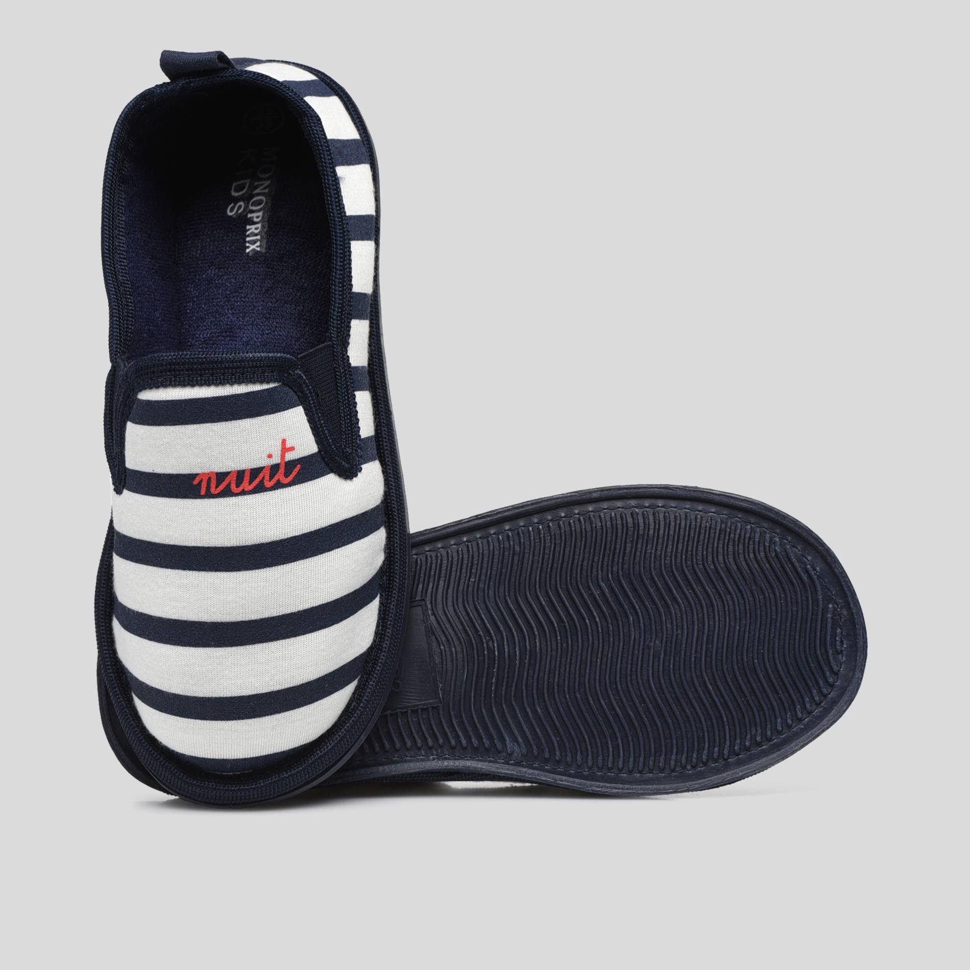 Chaussons charentaises motif marini&egrave;re avec message, Bleu fonc&eacute;, large image number 1