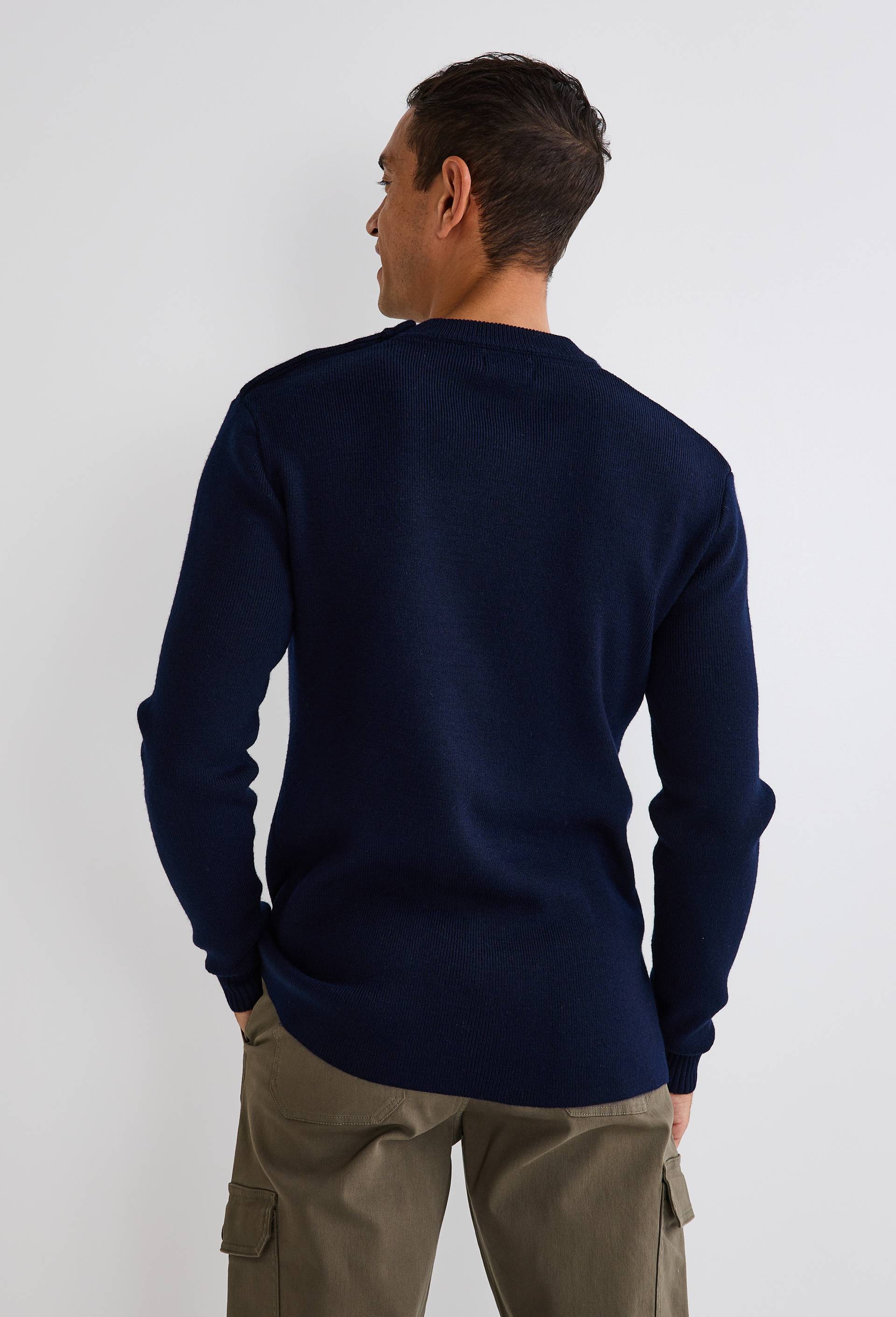 Pull col rond boutonn&eacute; contenant de la laine, Bleu fonc&eacute;, large image number 2