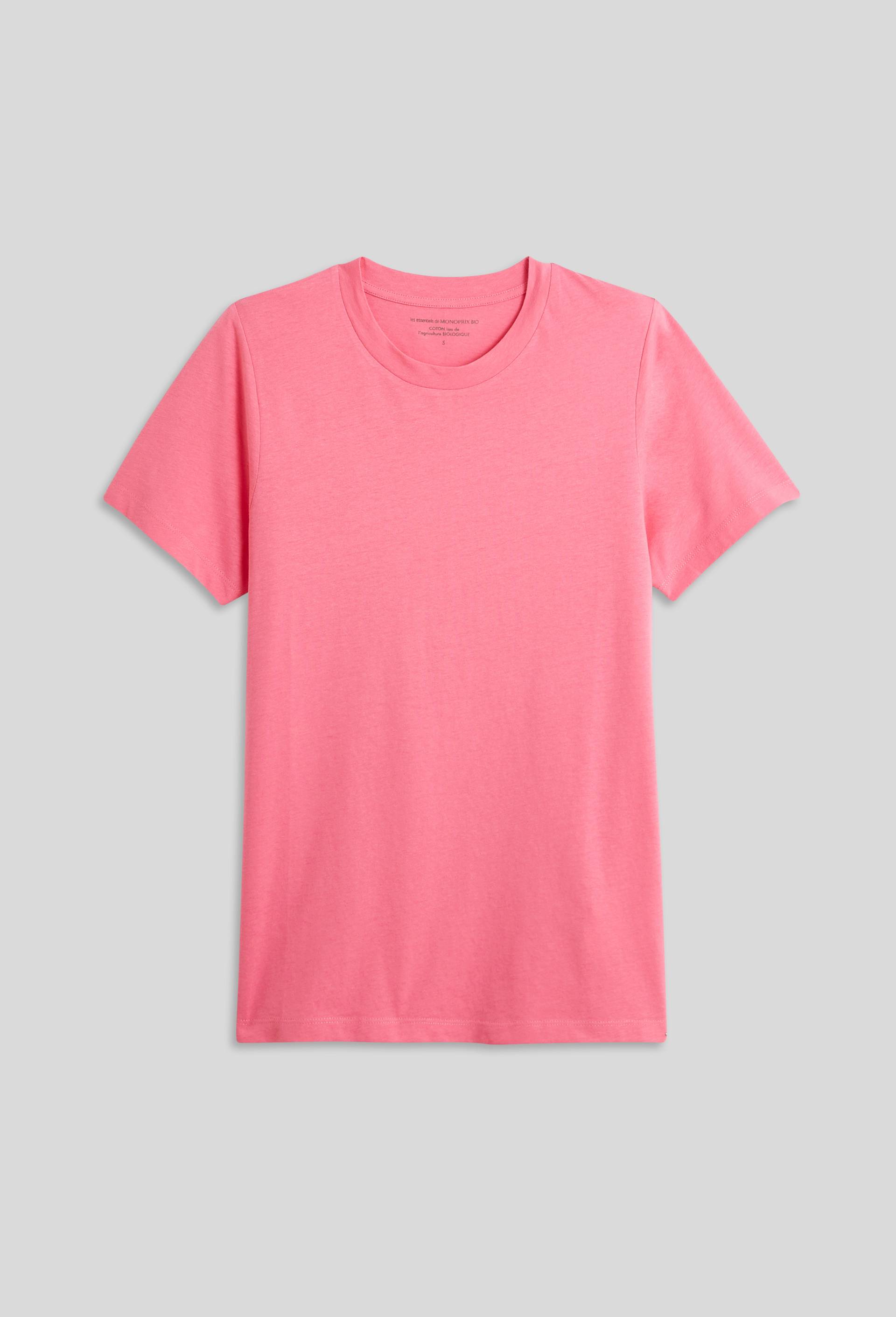 T-shirt manches courtes uni en coton BIO, Rose, large image number 2