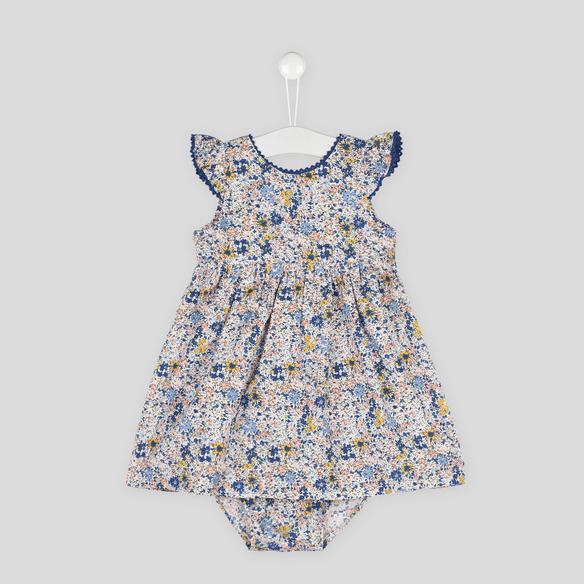 Robe avec bloomer assorti imprimés en coton BIO, Bleu, large image number 0