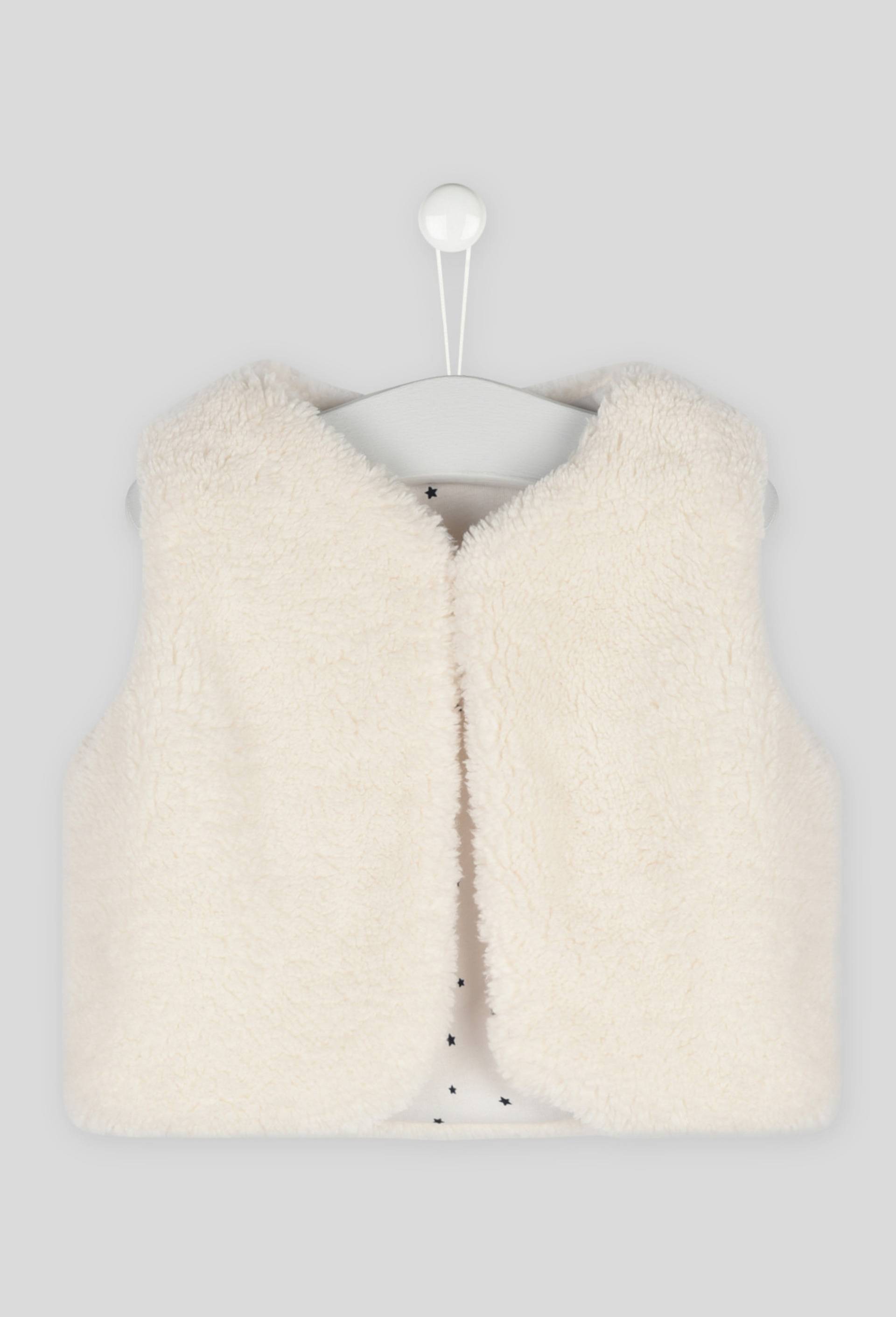 Gilet sans manches uni, effet mouton, Ecru, large image number 0.0