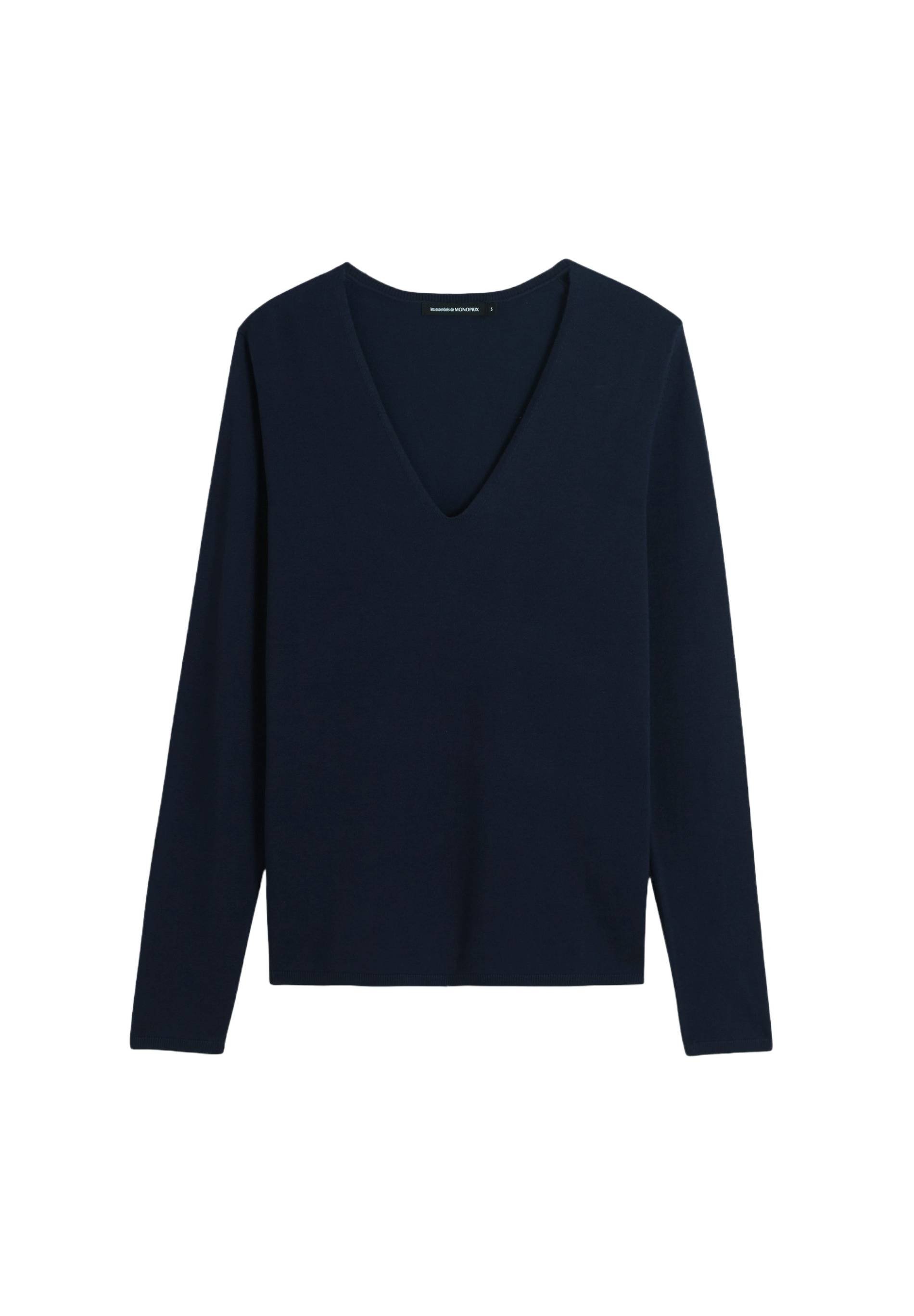 Pull col V uni, Bleu foncé, large image number 5.0