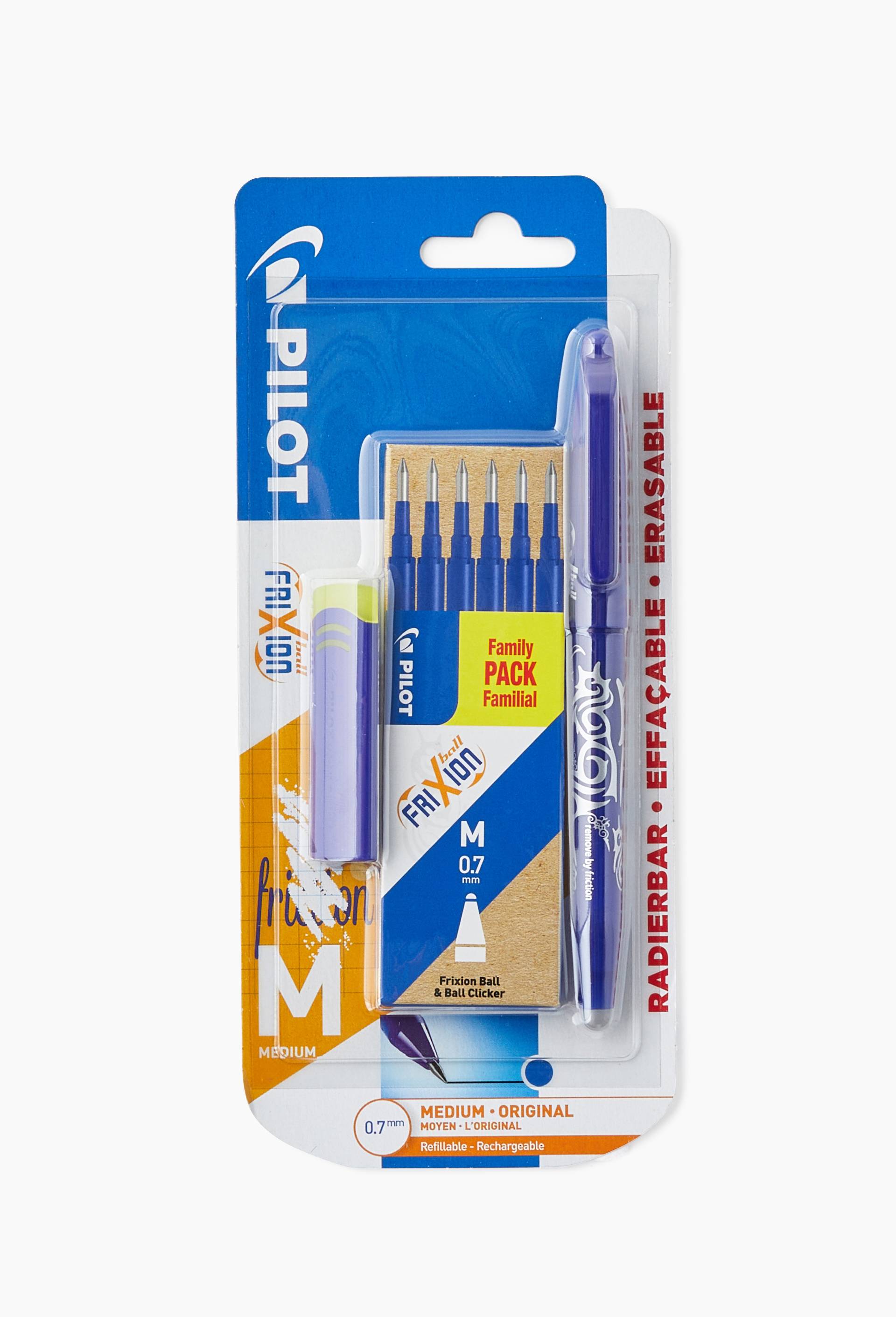 1 roller Frixion ball bleue + 6 recharges Frixion Ball, encre bleue, pointe moyenne + Gomme, Bleu, large image number 0