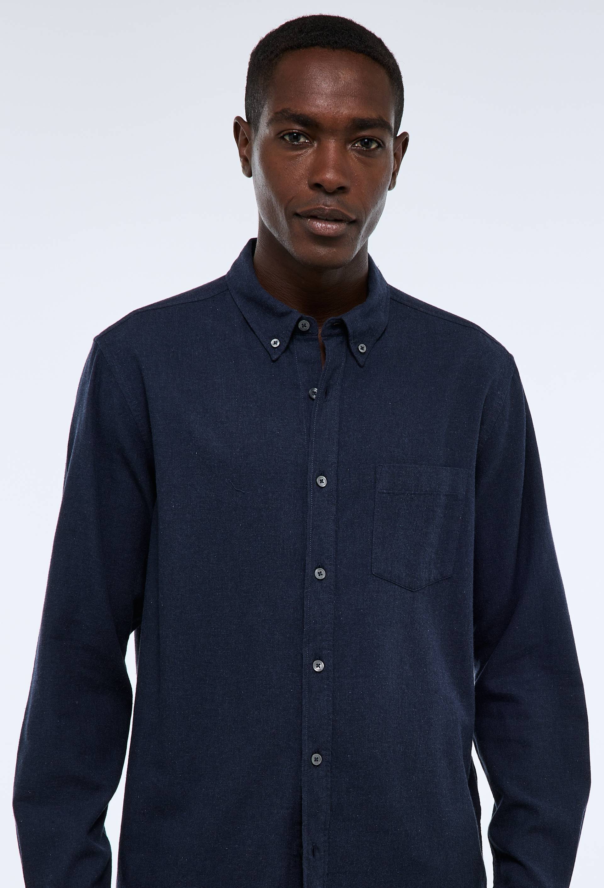 Chemise manches longues en flanelle de coton BIO GOTS, Bleu foncé, swatch image