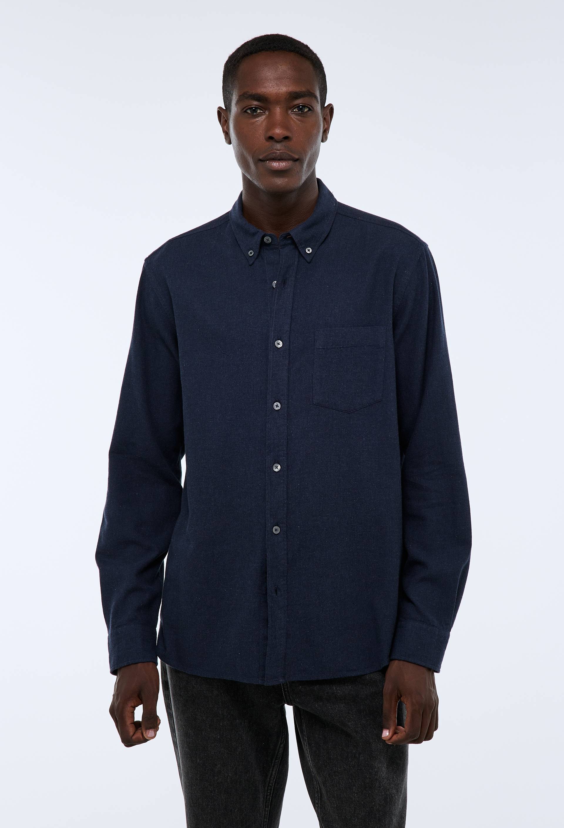 Chemise manches longues en flanelle de coton BIO GOTS, Bleu fonc&eacute;, large image number 1.0