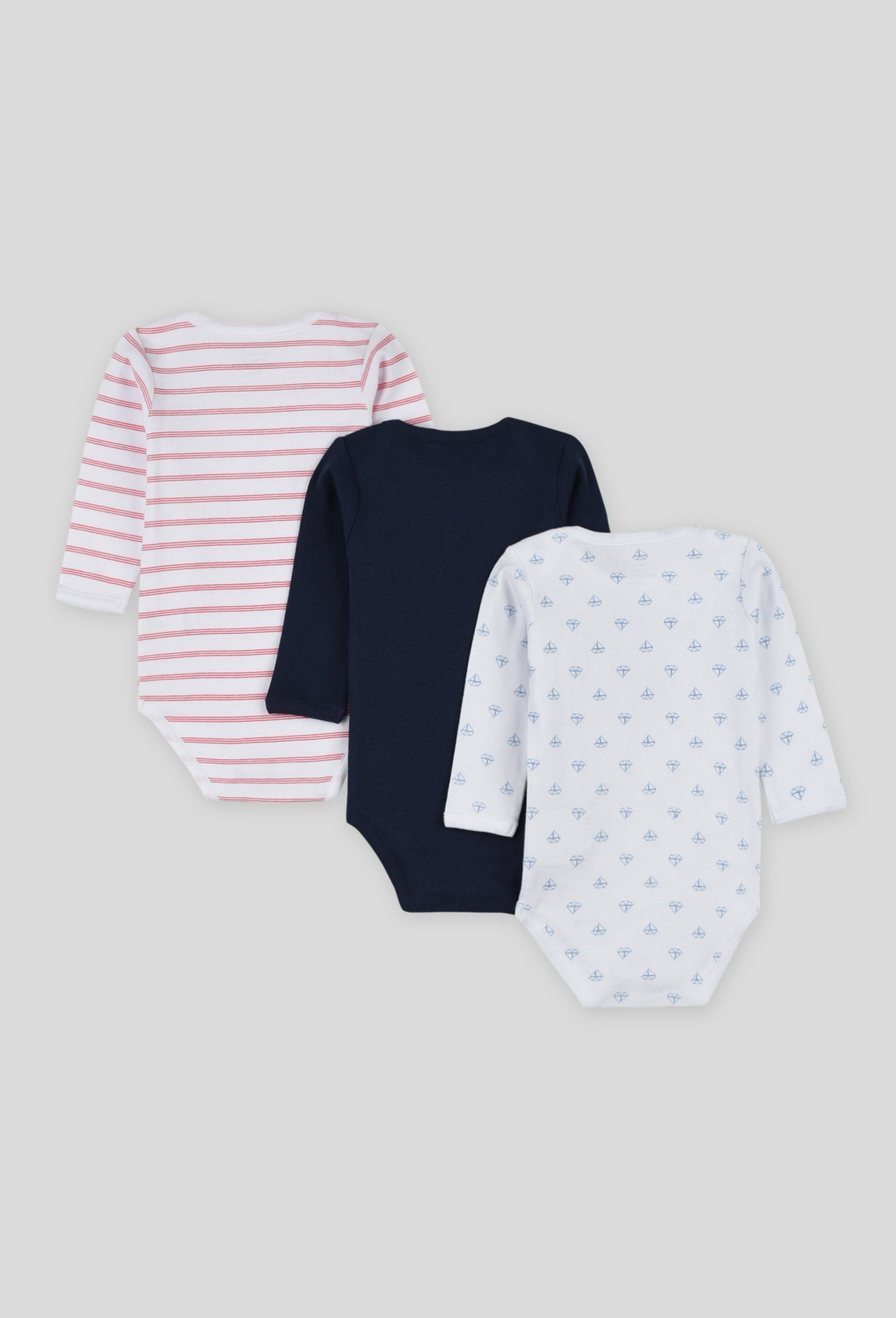Lot de 3 bodies manches longues en coton BIO certifi&eacute; Oeko-Tex, Bleu fonc&eacute;, large image number 1