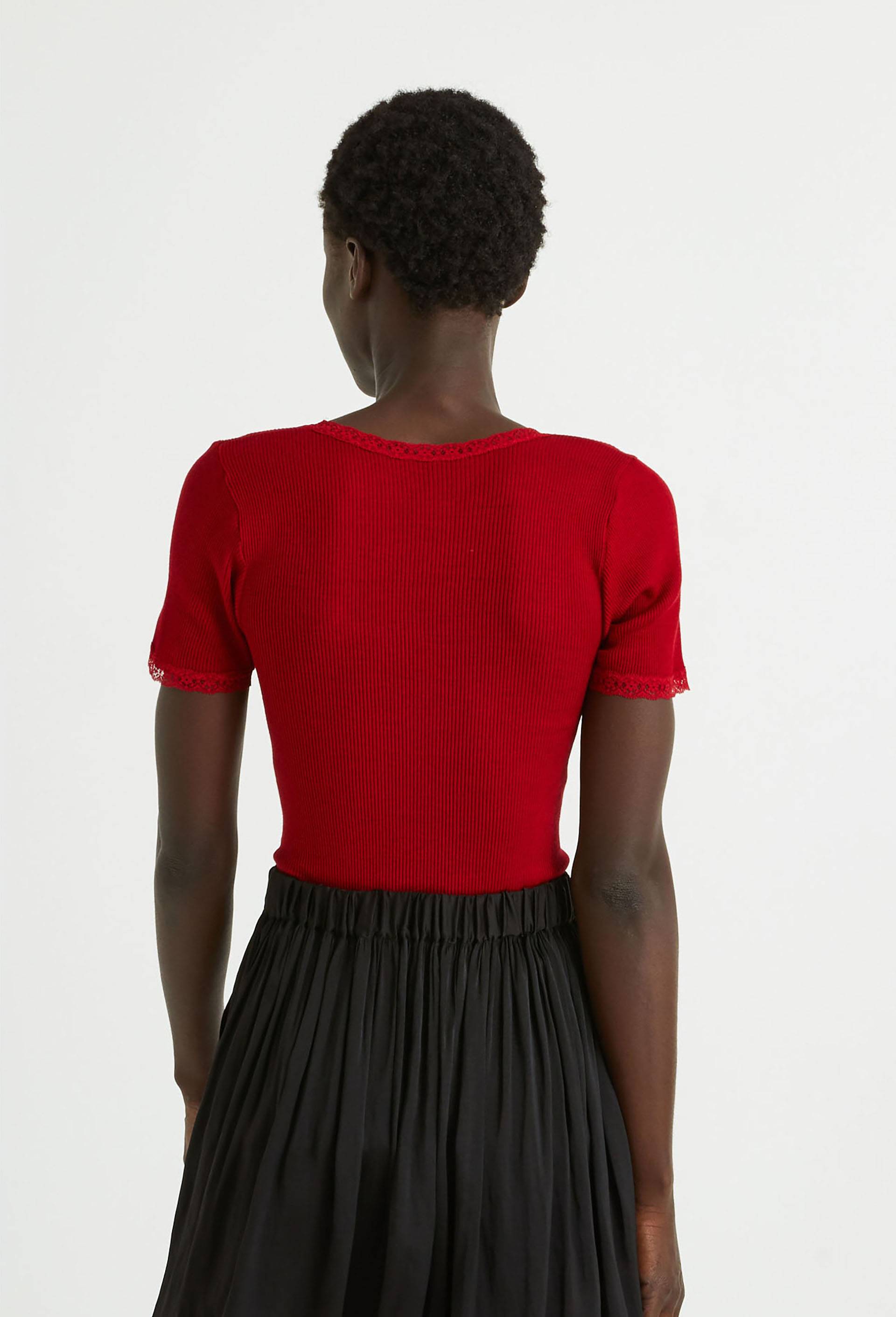 T-shirt manches courtes en laine et soie, Rouge foncé, large image number 1