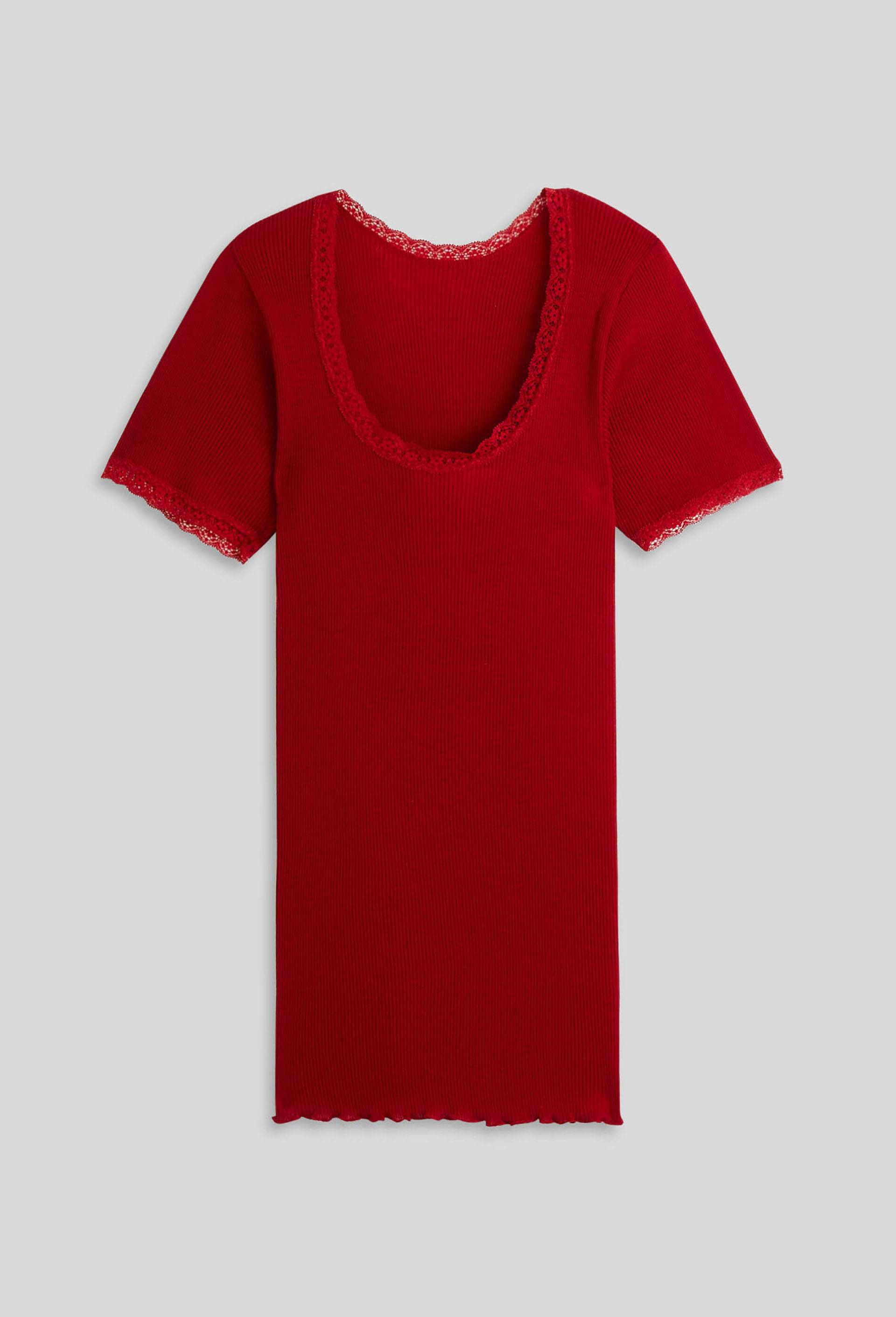 T-shirt manches courtes en laine et soie, Rouge foncé, large image number 2