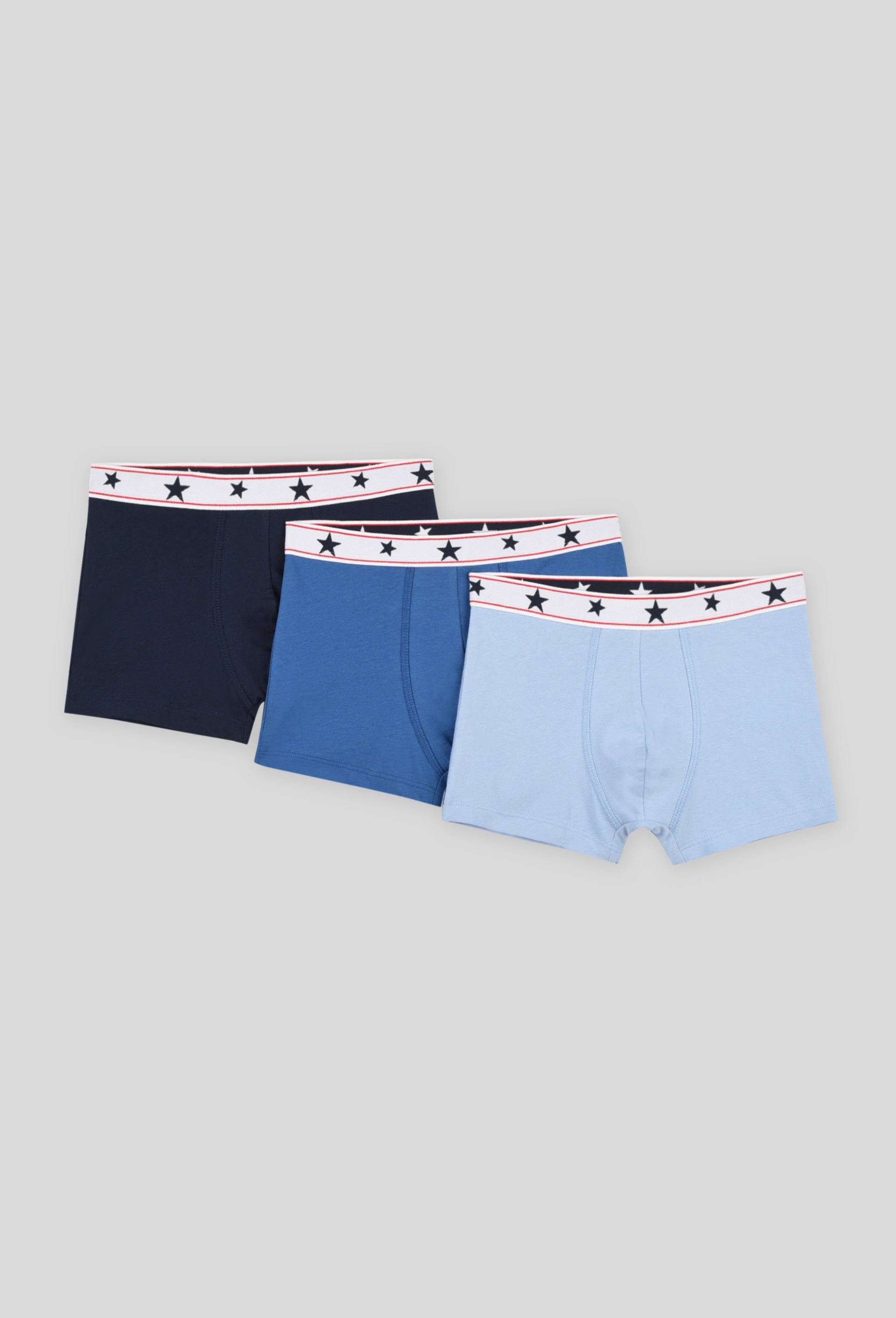 Lot de 3 boxers unis contenant du coton BIO, certifié OEKO-TEX, Bleu, large image number 0