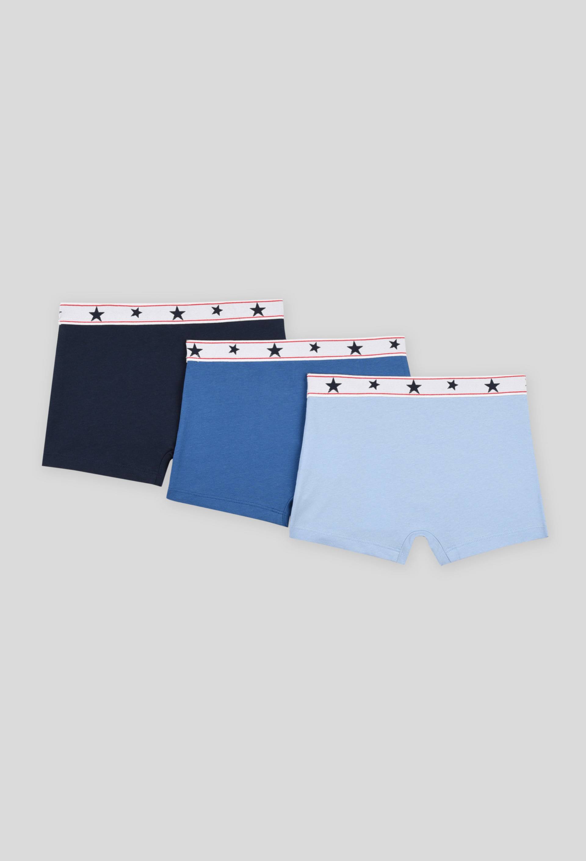 Lot de 3 boxers unis contenant du coton BIO, certifié OEKO-TEX, Bleu, large image number 1