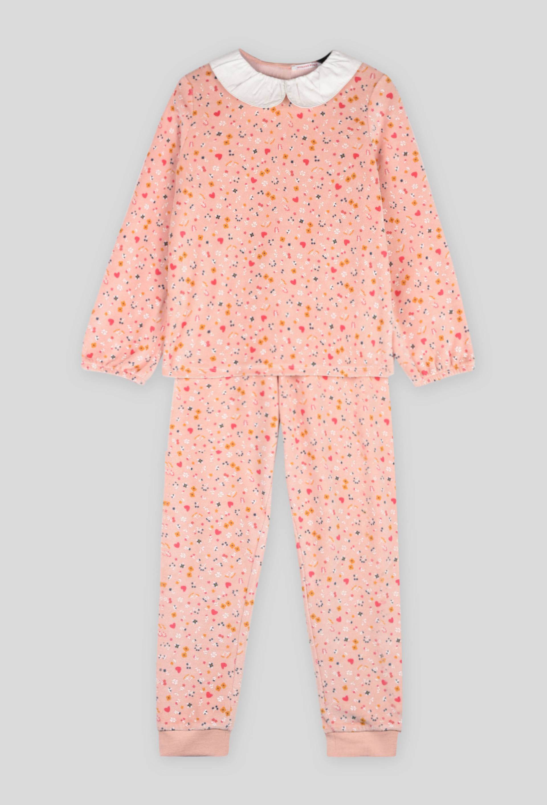 Pyjama col claudine en velours, Rose clair, large image number 0.0