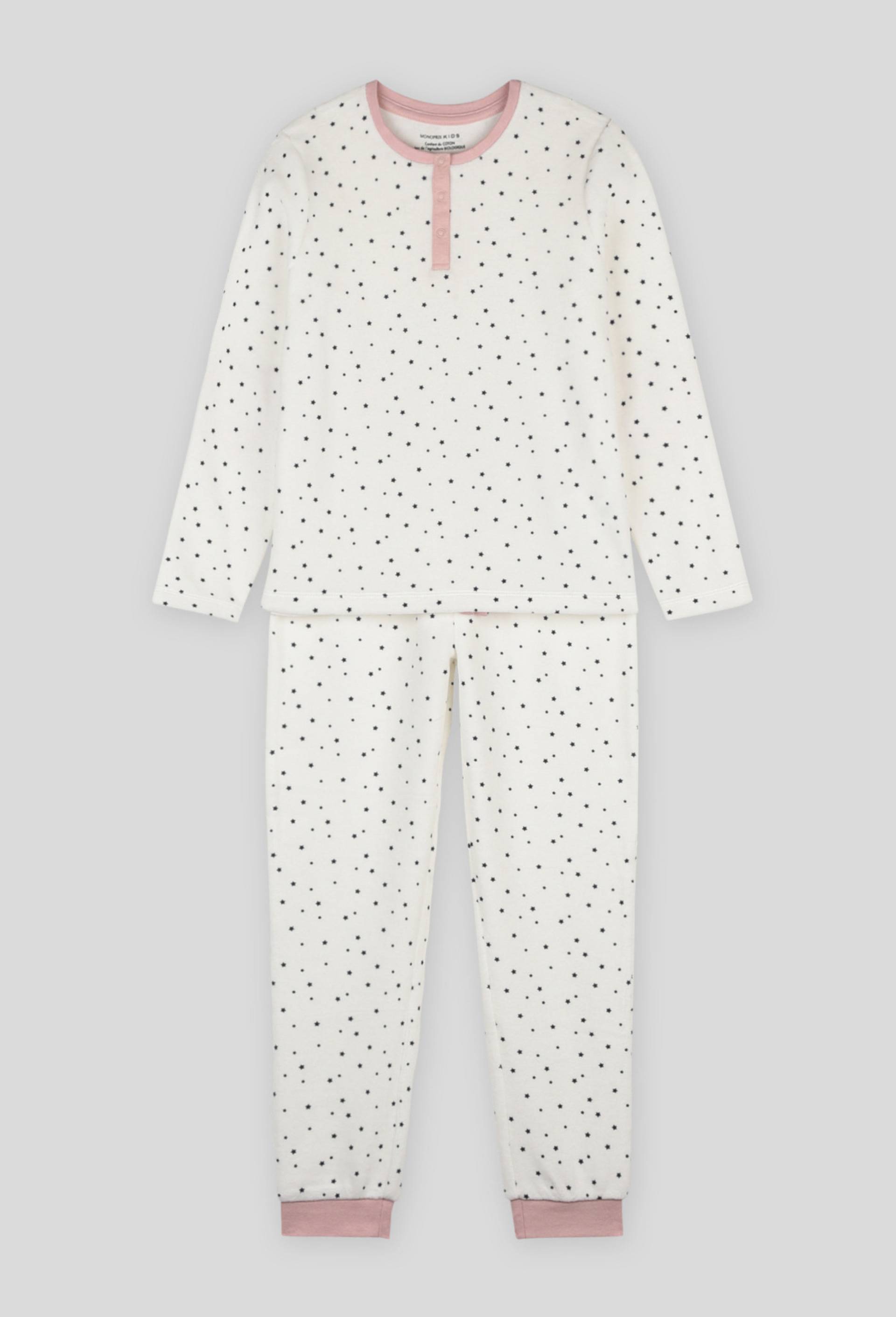 Pyjama en velours imprim&eacute;, Ecru, large image number 0