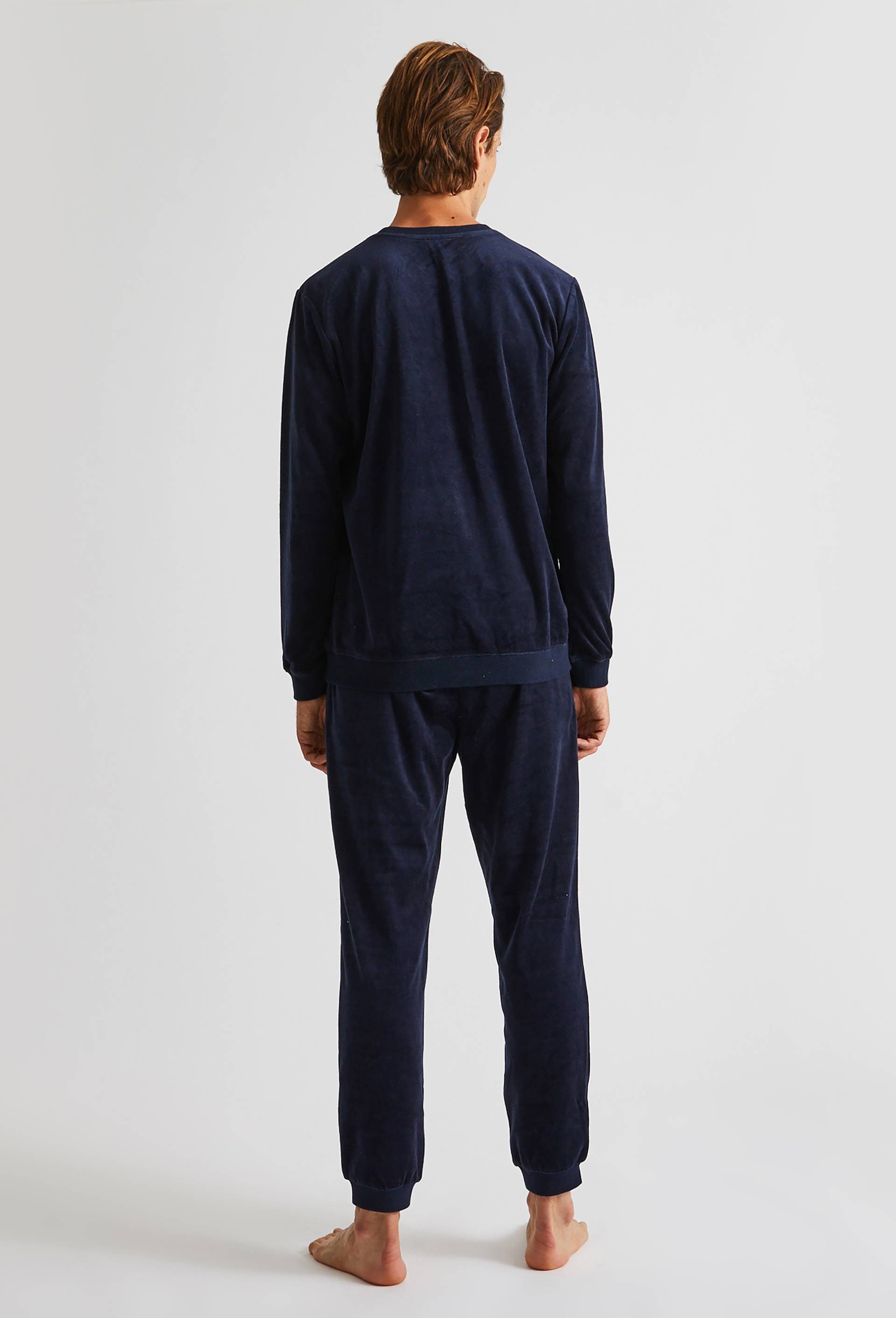 Pyjama en velours manches longues et pantalon, Bleu fonc&eacute;, large image number 1.0