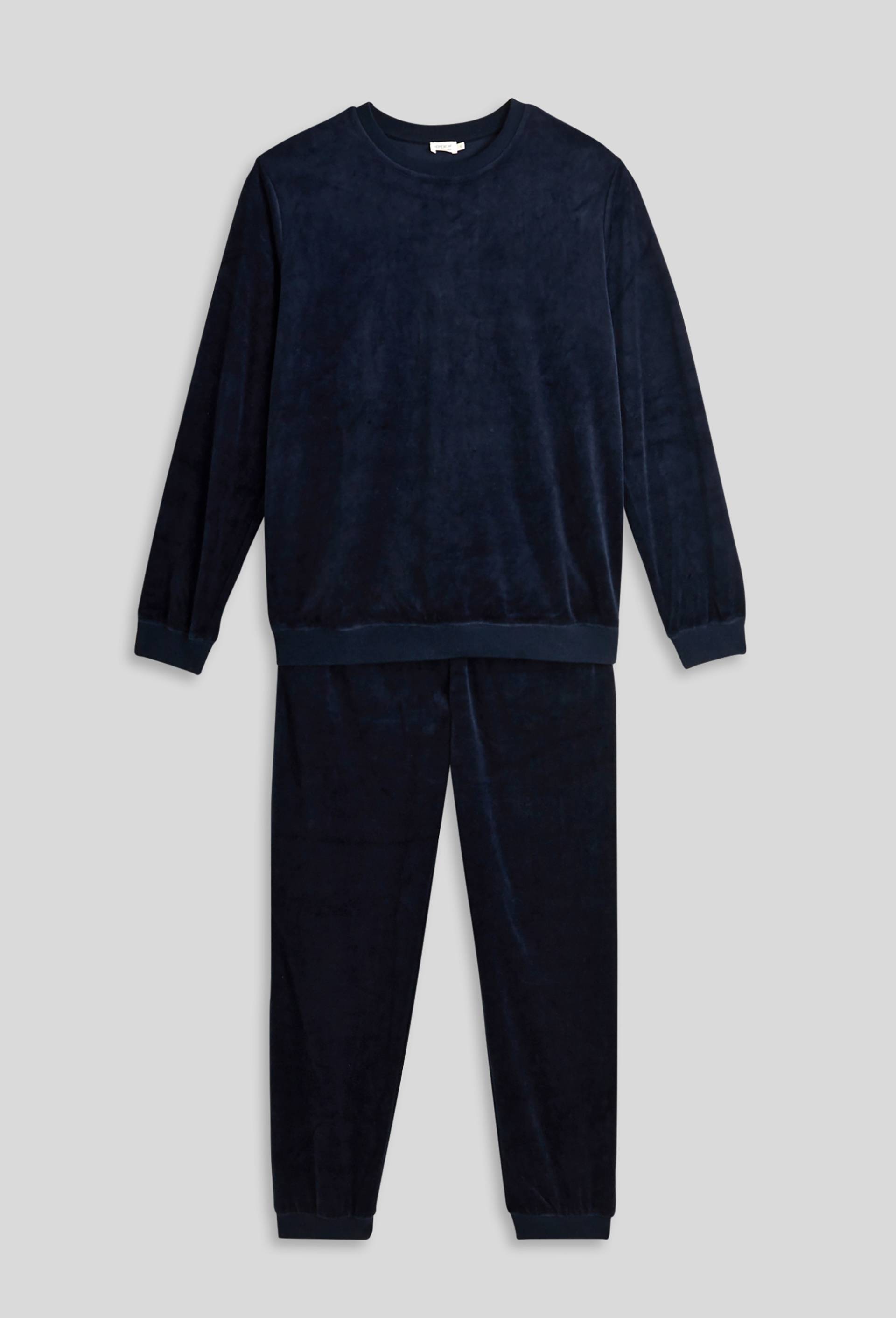 Pyjama en velours manches longues et pantalon, Bleu fonc&eacute;, large image number 2.0