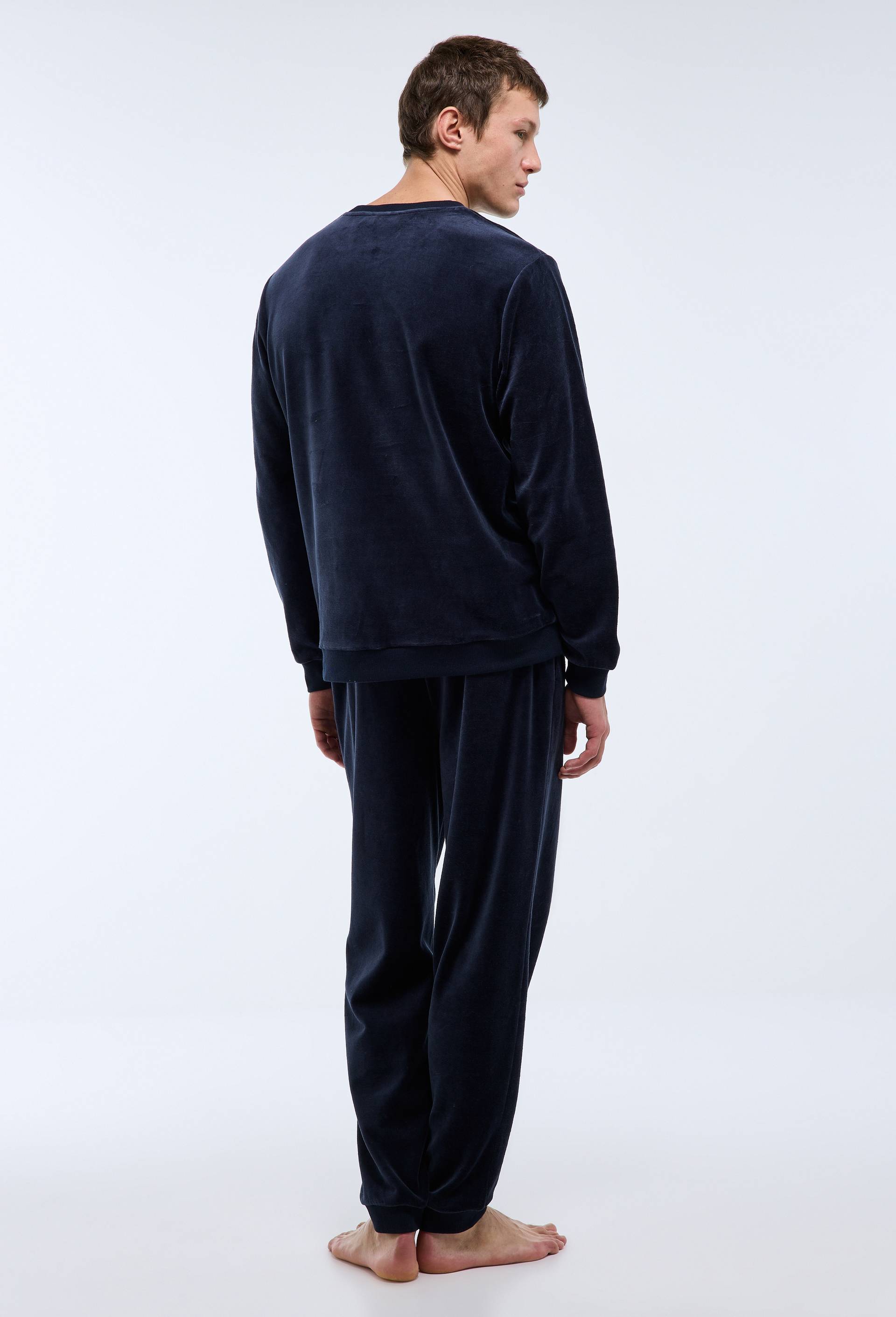 Pyjama en velours manches longues et pantalon, Bleu fonc&eacute;, large image number 3