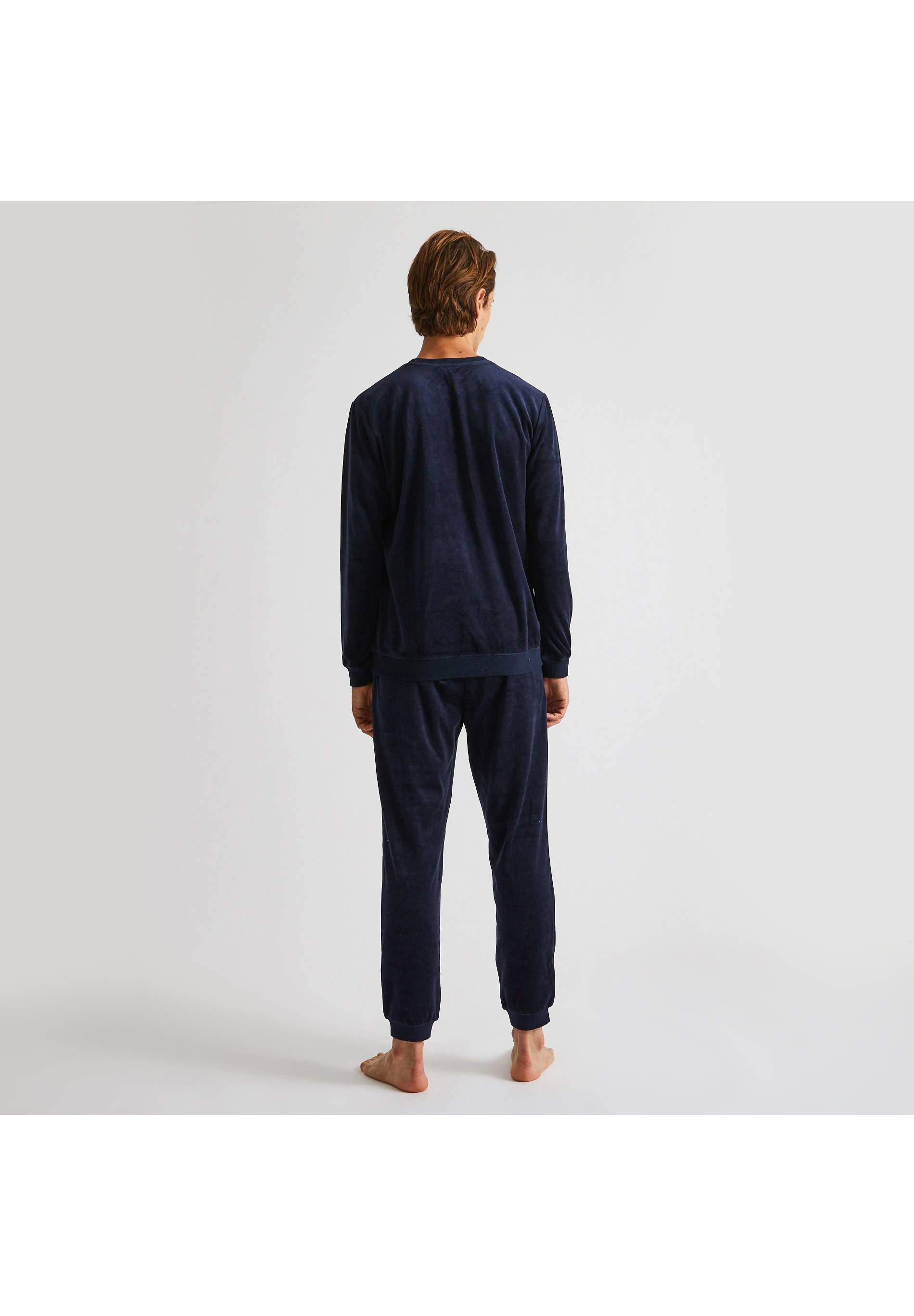 Pyjama en velours manches longues et pantalon, Bleu fonc&eacute;, large image number 5