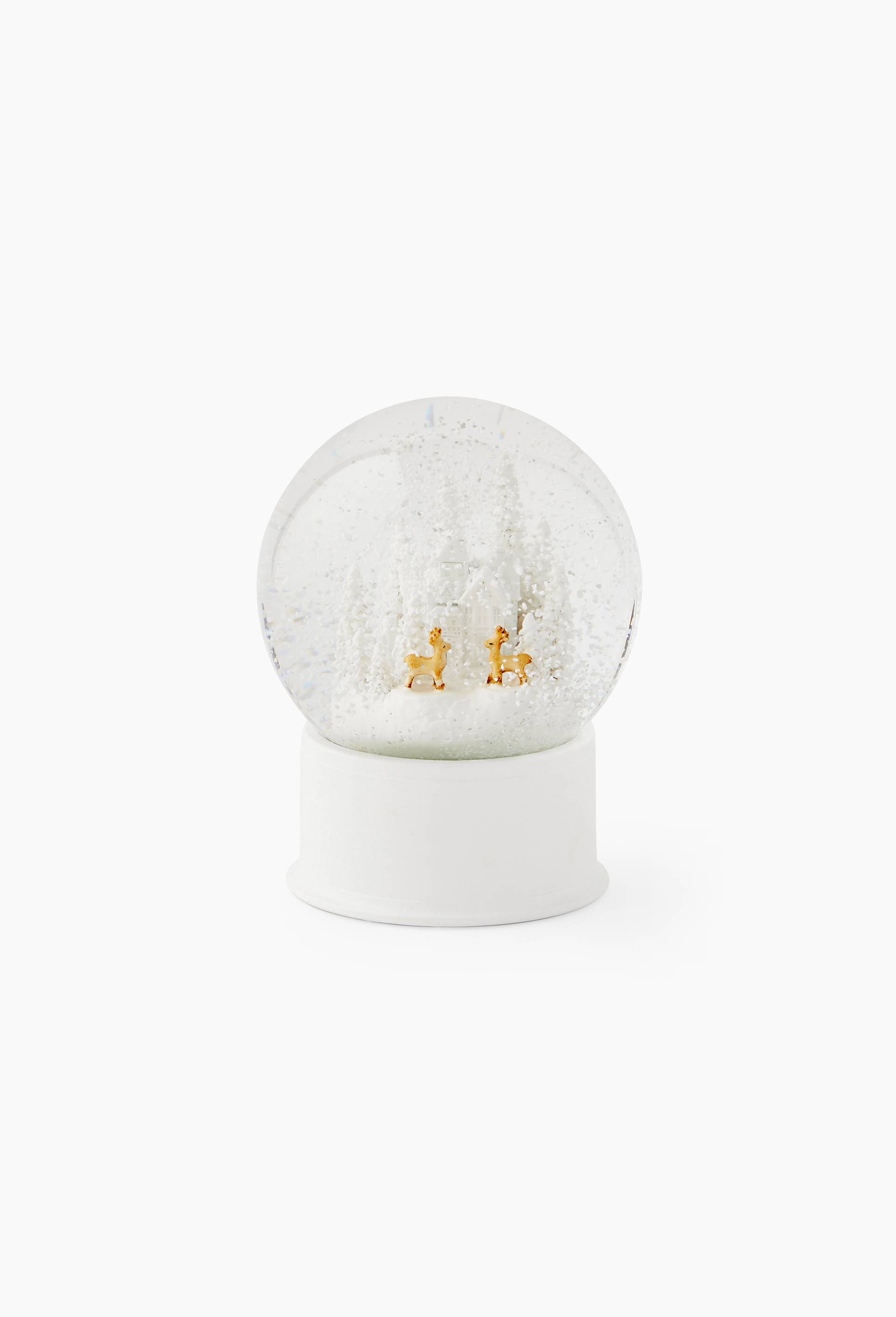 Boule &agrave; neige for&ecirc;t et cerf, D12xH16 cm, en verre, Blanc, large image number 0