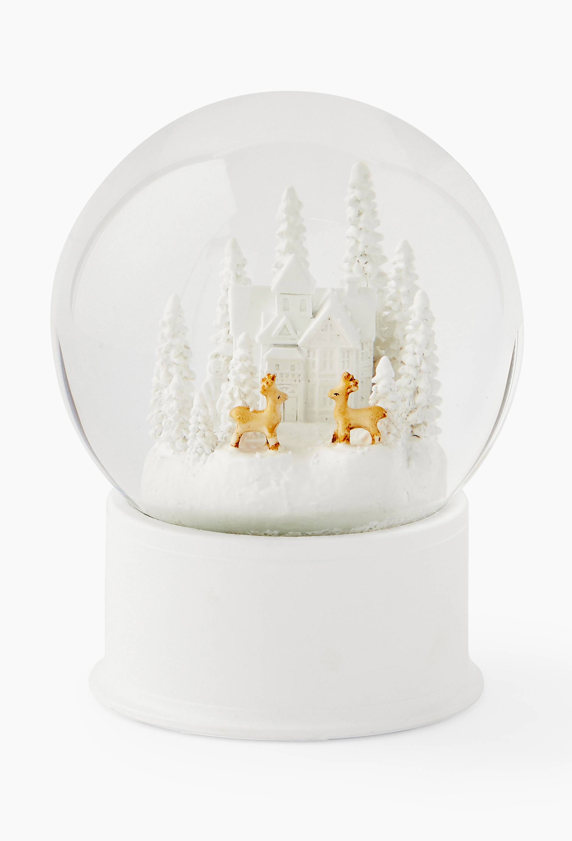 Boule &agrave; neige for&ecirc;t et cerf, D12xH16 cm, en verre, Blanc, large image number 1