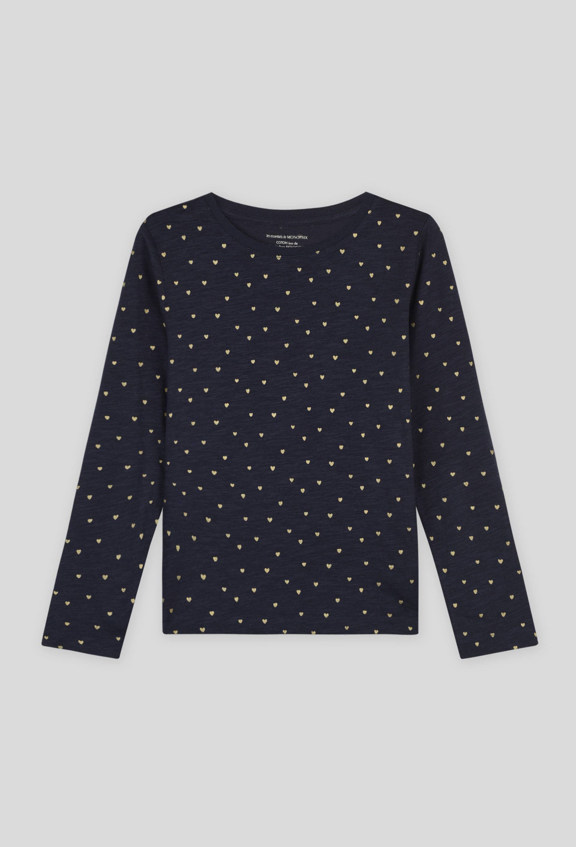 Tee-shirt manches longues imprimé en coton BIO, Bleu foncé, large image number 0