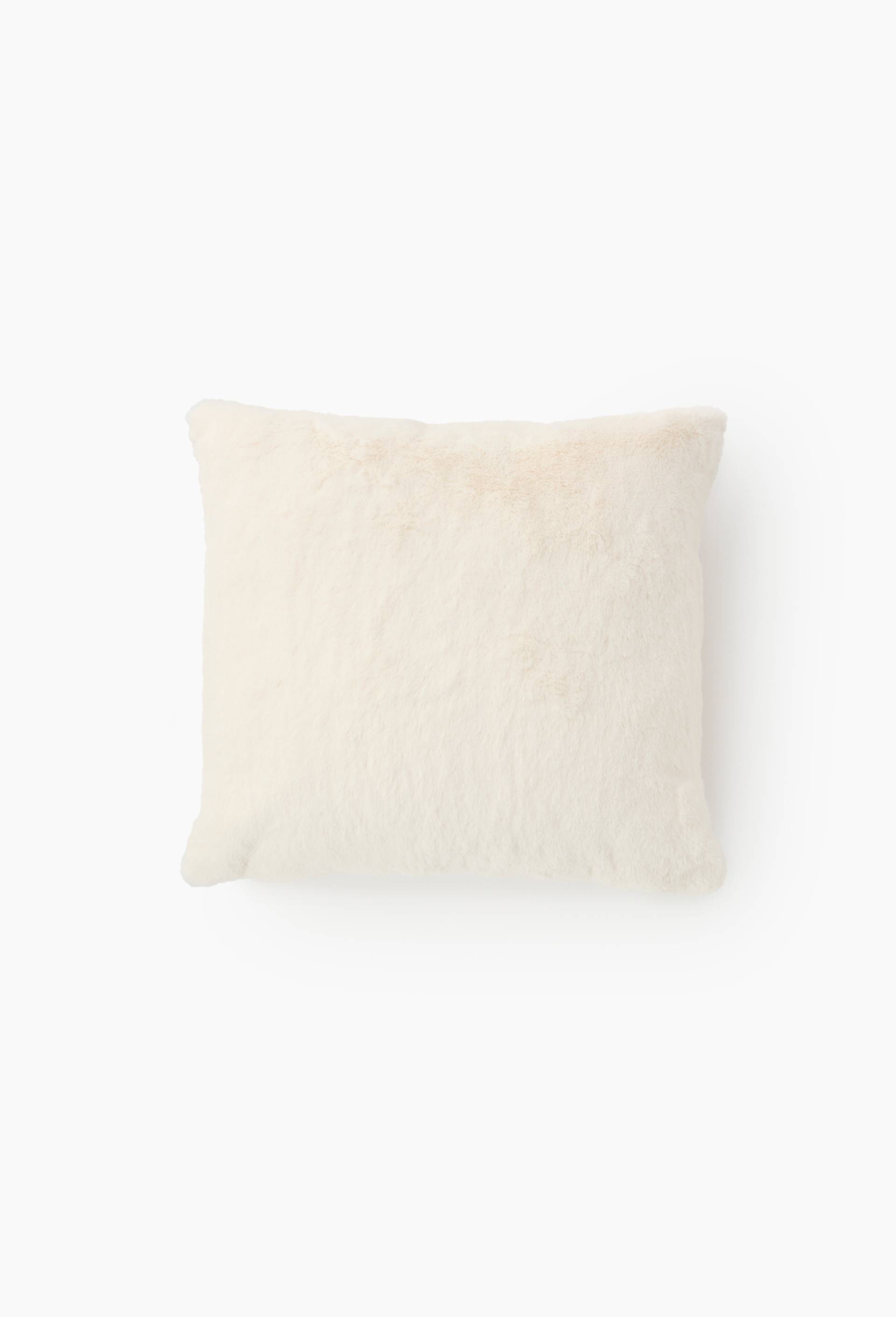 Coussin fausse fourrure, 45x45cm, 100% polyester recycl&eacute;, Blanc, large image number 0.0