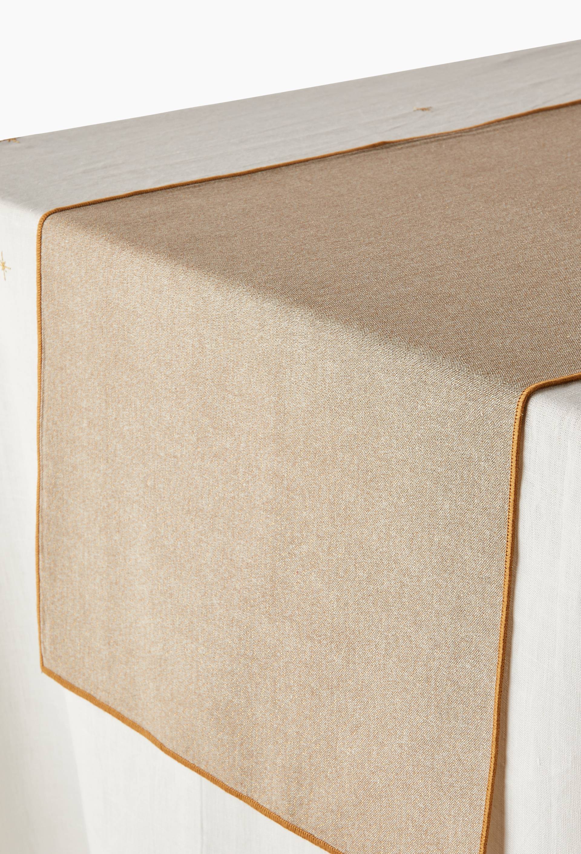 Chemin de table avec lurex or et finition fantaisie, 40x150 cm, en coton, Beige clair, large image number 2